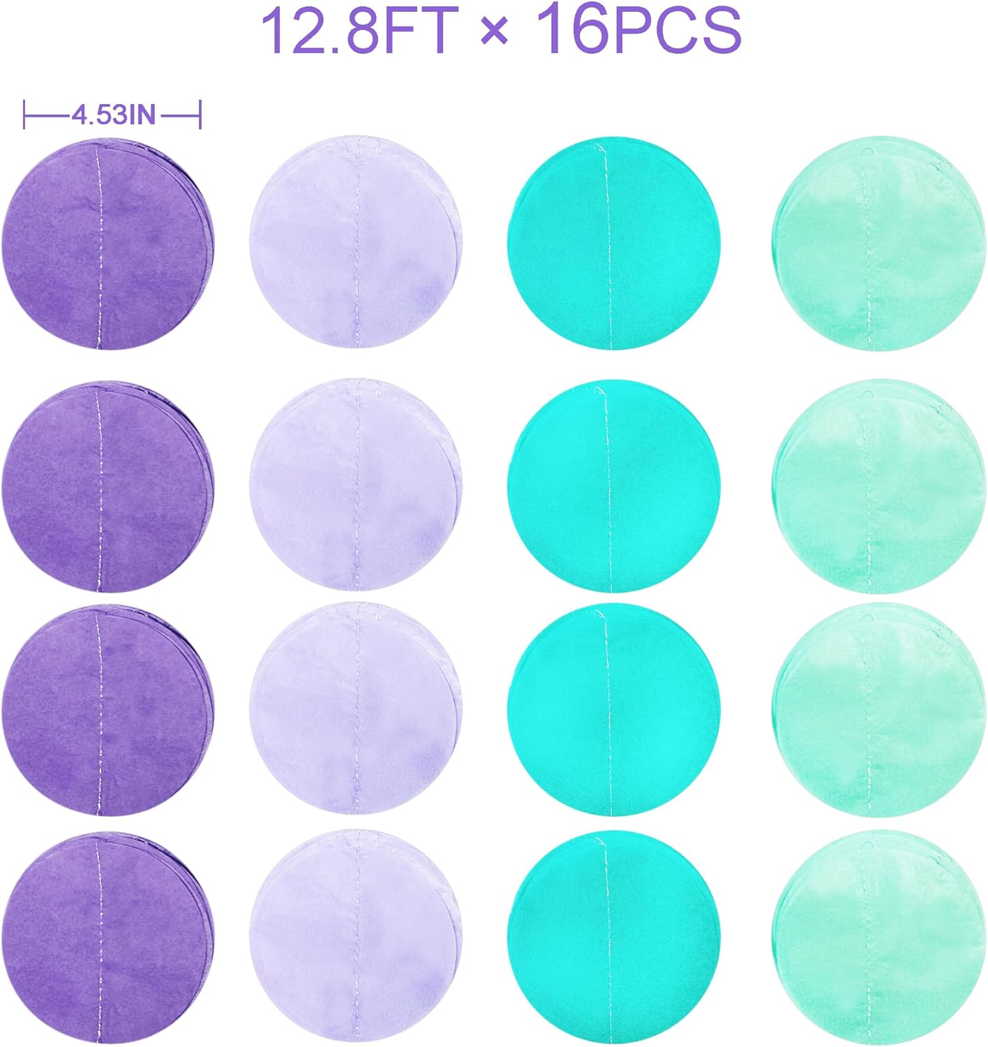 205Ft Purple Teal Big Circle Dot Backdrop Streamer Tissue Paper Polka Dot Hanging Garland for Mermaid Under The Sea Birthday Bachelorette Wedding Baby Shower Engagement Party Decorations Supplies