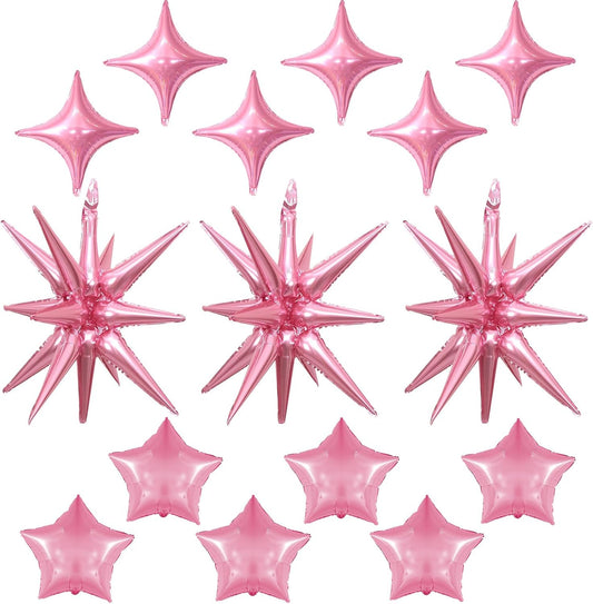 Pink Star Balloons, 22in Large Star Balloons Foil 10in 4-Pointed & Pink Pentagram Balloon for Wedding Anniversary Baby Shower Bridal Shower Graduation Girls Birthday Party Decorations