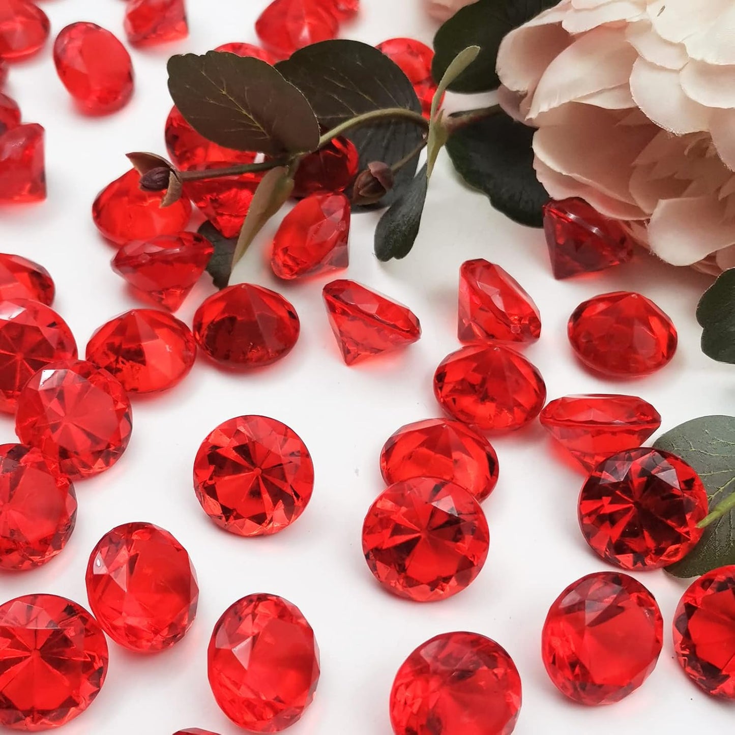 100Pcs Clear Acrylic Diamonds 25mm Wedding Table Scatters Gemstones Confetti for Vase Fillers,Floral Decor,Bridal Shower Decorations,Home Centerpieces,Candle Display (Red)