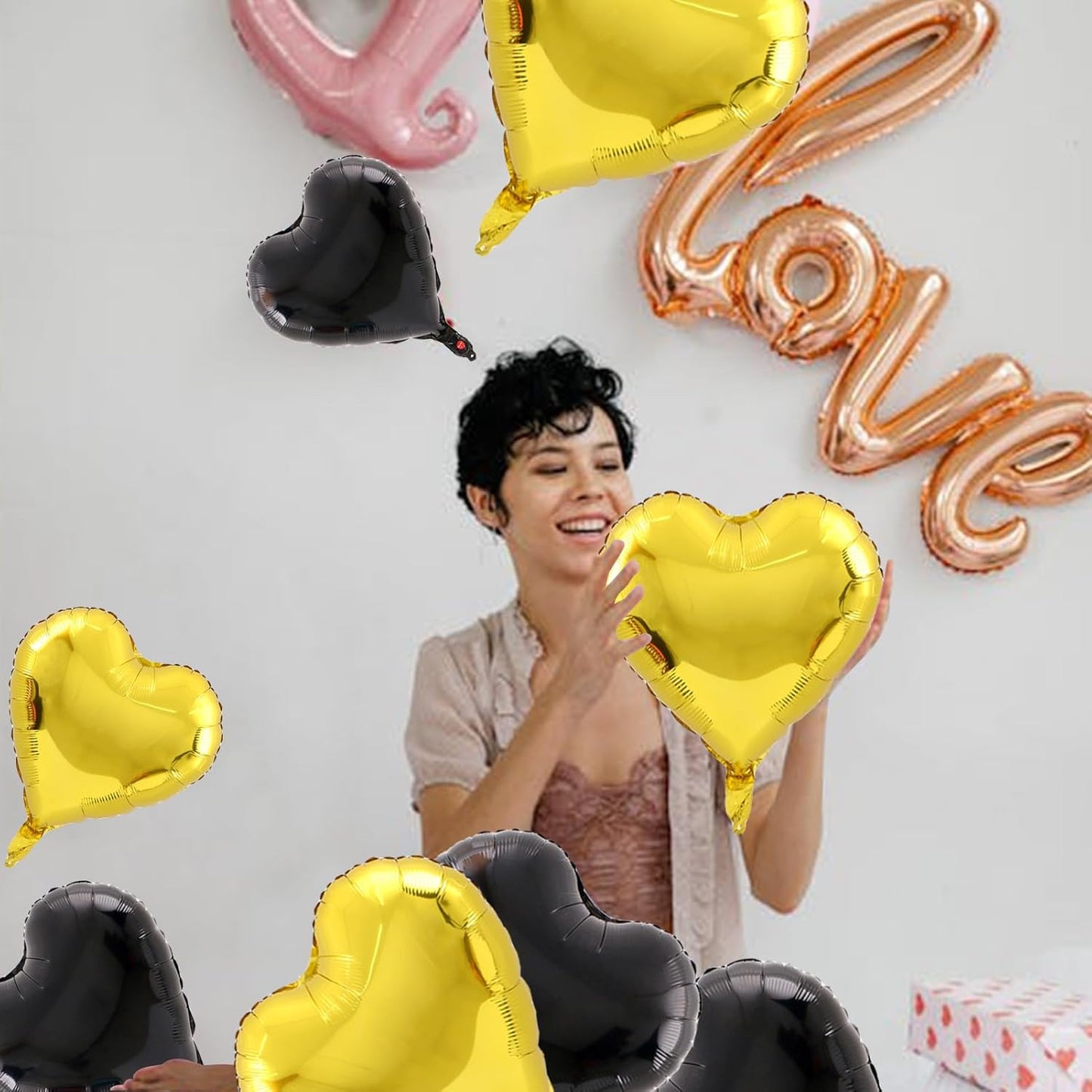 Gold Heart Balloons,18inch Bright Gold Heart Shaped Foil Balloons 12Pcs Helium Mylar Balloon for Anniversary Wedding Engagement Birthday Party Baby Shower Decorations