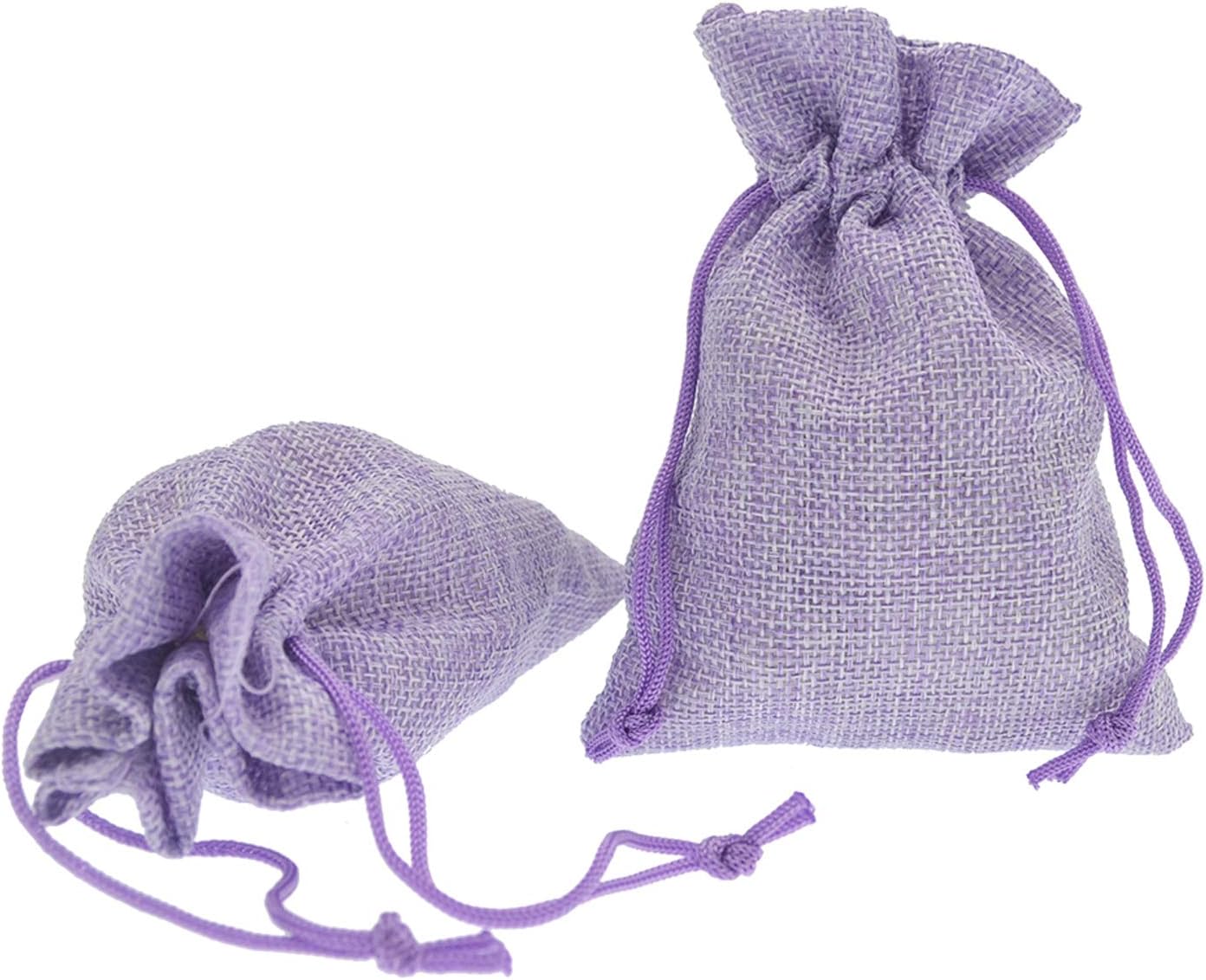 20pcs Burlap Bags with Drawstring 3.9 x 5.5 inch, Linen Gift Bags Jewelry Pouches Sachets for Christmas Wedding Party Favor (Light Purple)