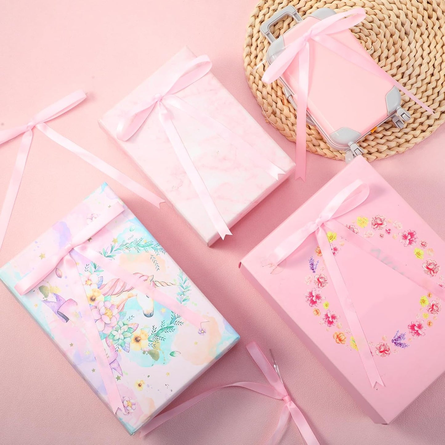 Riceshoot 100 Pcs Twist Tie Bows Bulk 5x7 Inch Satin Ribbon Bows for Gift Wrapping Cake Treat Bags Craft DIY Gift Wedding Baby Shower Birthday Party(Pink)