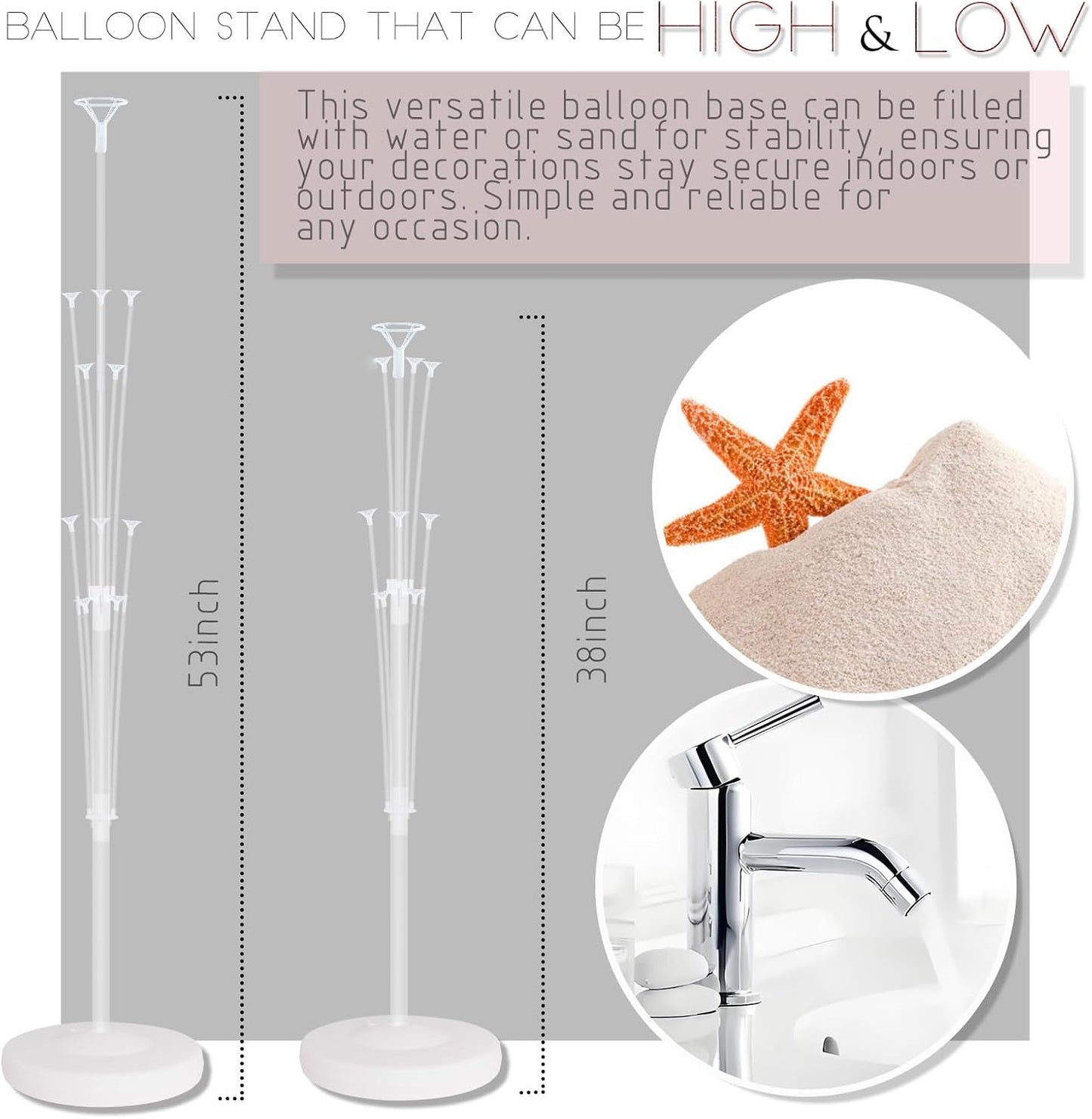 Balloon Column Stand Kit,Set of 2 Pink Purple Balloons Metallic&Confetti,Adjustable Balloon Sticks Holder with Base,Design for Unisex Adults&Children Birthday, Wedding, Baby Shower, Graduation Party