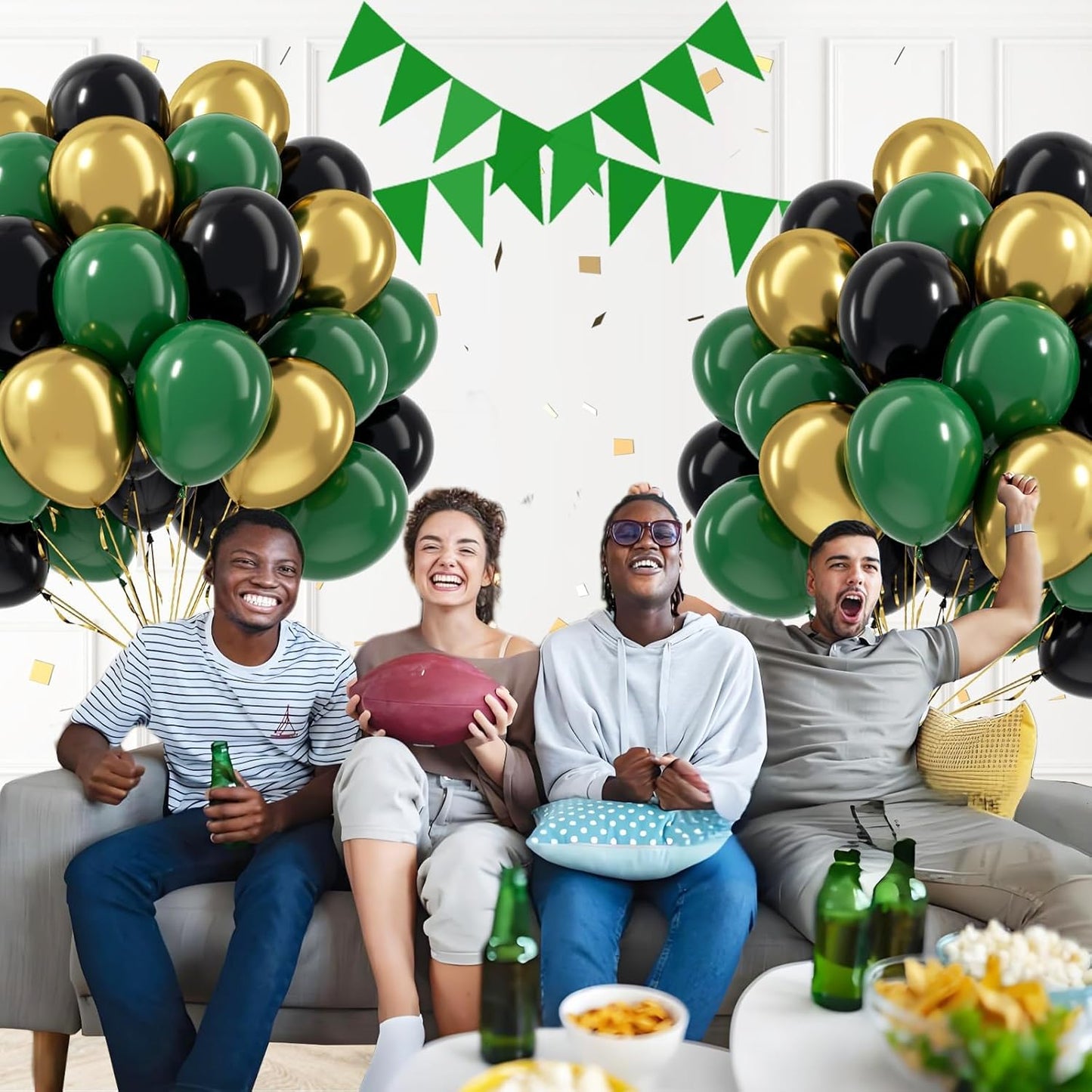 60pcs Green and Black balloons 12inch with Dark Green Metallic Gold Balloons for Jungle Safari Birthday Party Decorations