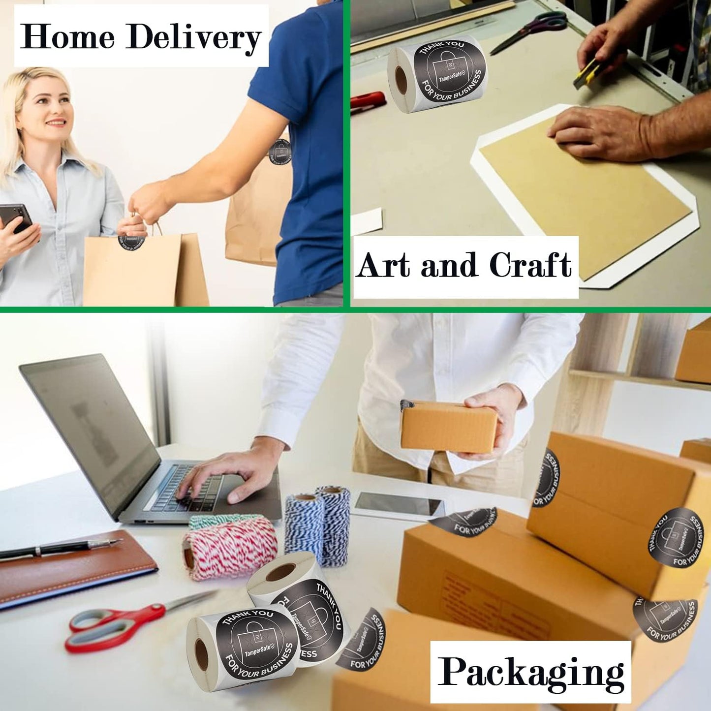 Angel's Peel Lounge Thank You Tamper Proof Stickers Roll — Tamper Evident Stickers for Delivery Bags, Drink Lids, Food Containers, Writable Seal Tape, Thank You Labels - 3x3in 250-COUNTS, BLACK, ROUND