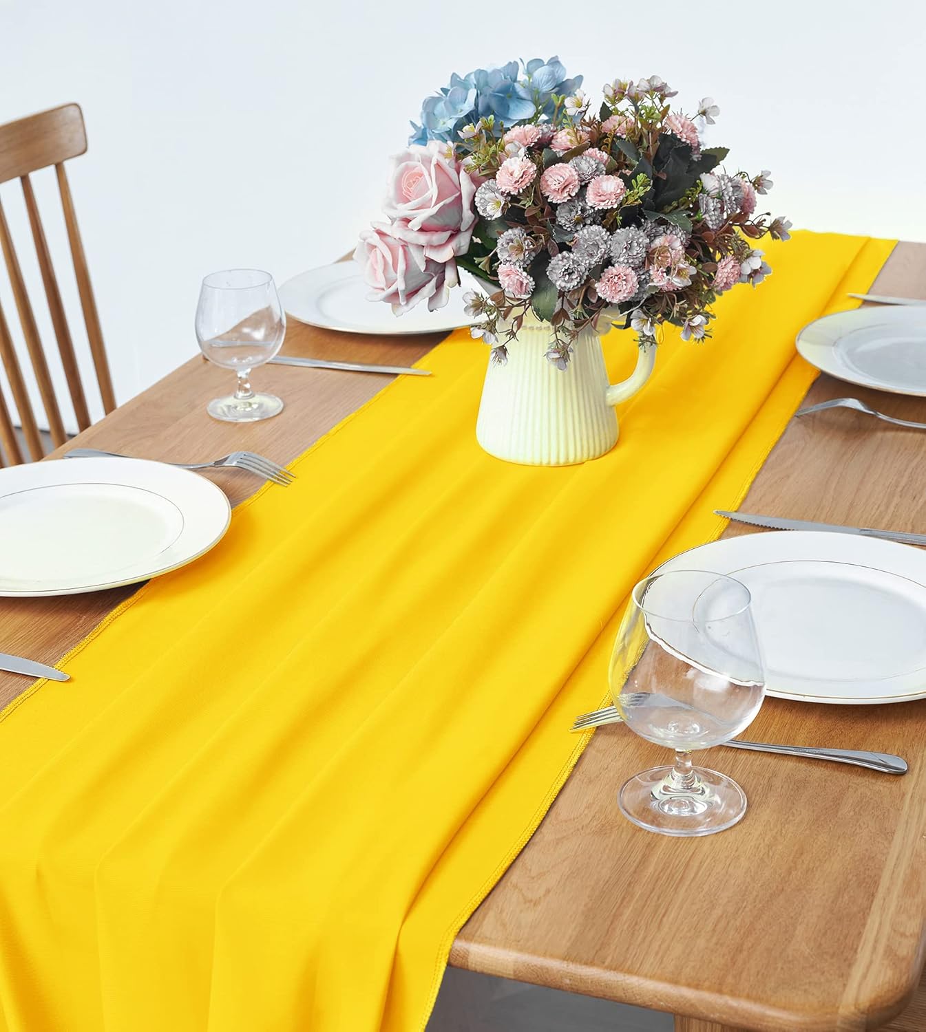 5 Pack 10Ft Chiffon Yellow Table Runner Sheer 29x120 Inch for Romantic Wedding Decor Bridal & Baby Shower Birthday Rustic Party Decoration