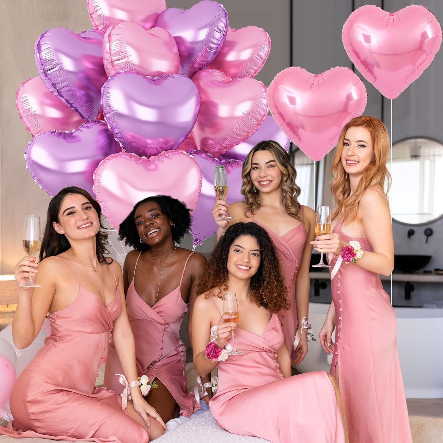 Pink Purple Heart Balloons,12Pcs Light Pink Heart Shaped Foil Balloons,18Inch Purple Pink Helium Polyester Film Balloon for Baby Shower Birthday Anniversary Wedding Party Decorations