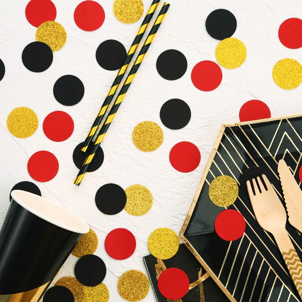 Glitter Confetti Circles Table Decoration and Wedding Party Decoration, 1.2’’ in Diameter (gold glitter, black, red,300pc)