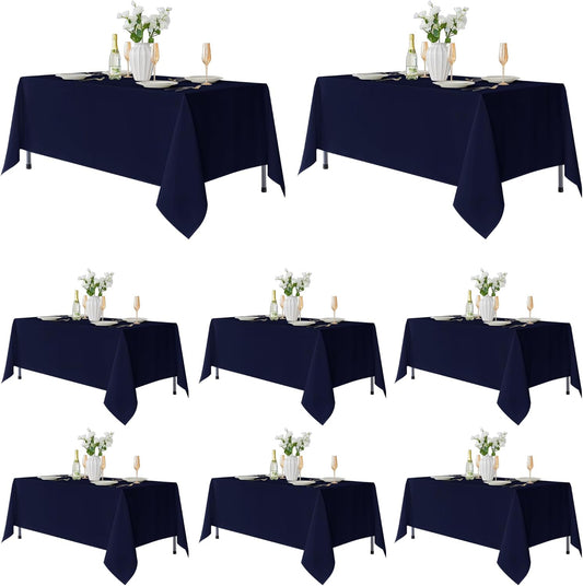 Fitable 8 Pack Table Cloth Rectangle Table: Stain and Wrinkle Resistant Tablecloth Rectangular, Washable Polyester Tablecloths for Wedding Party Dining Banquet Event Catering(Navy, 70x108 Inch)