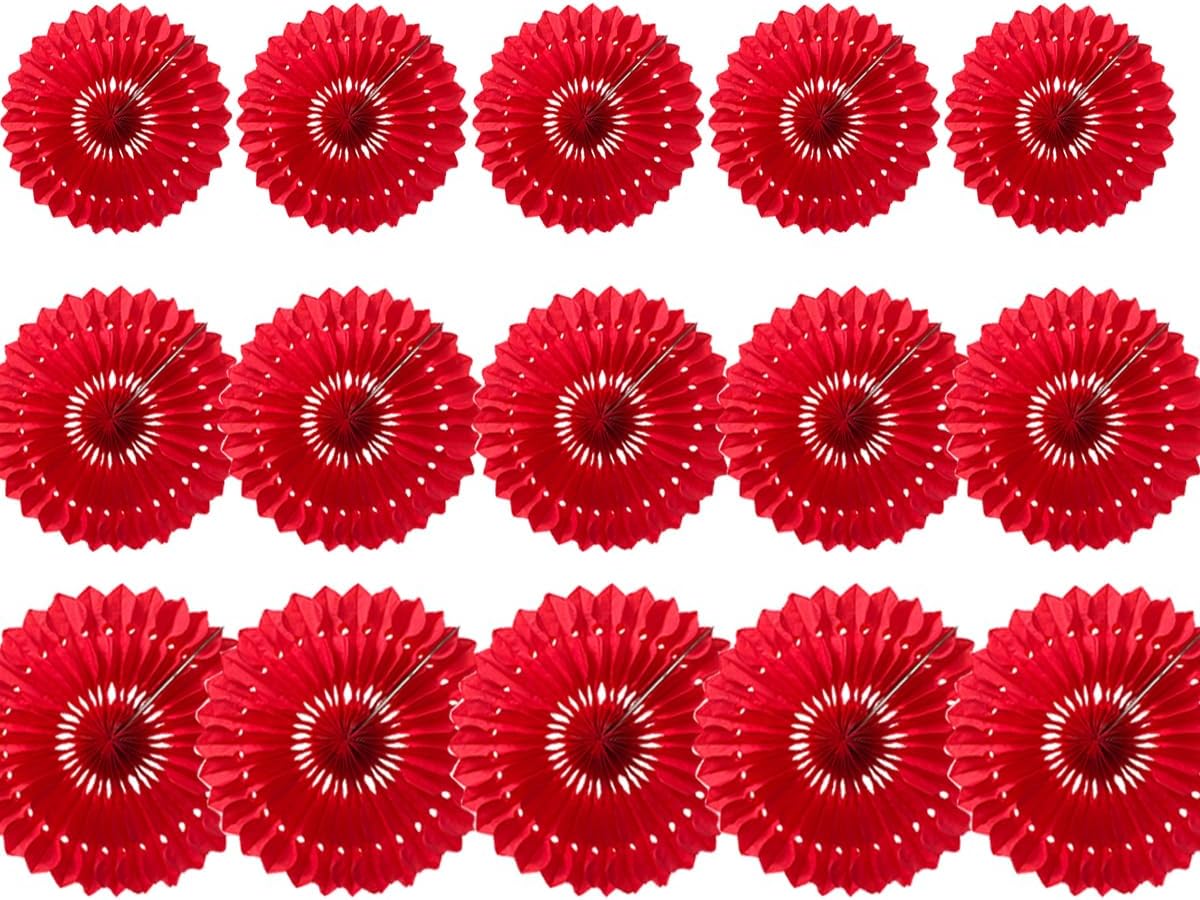 15pcs 6'' 8'' 10'' Red Paper Fans Decorations Round Tissue Paper Fans Hanging Paper Fans Set Party Paper Honeycomb Fans Decorations for Party Birthday Wedding Events Red Pack