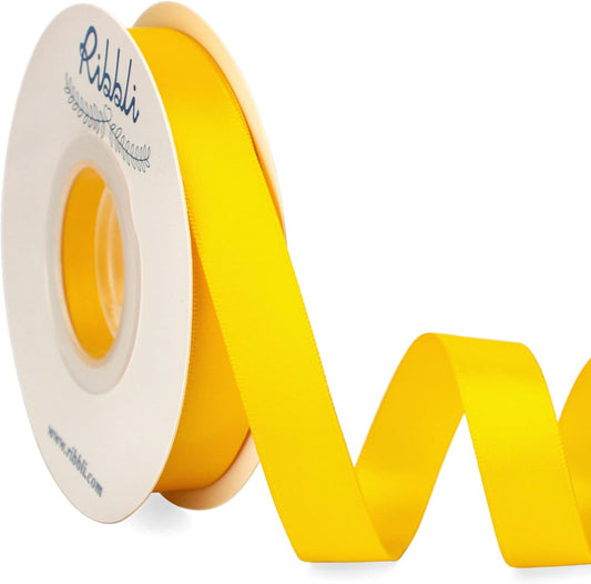 Ribbli Maize Satin Ribbon 5/8 inch x Continuous 25 Yards,Double Faced Satin Use for Craft, Gift Wrapping, Christmas Ornaments, Hair Bows, Bouquet Bows