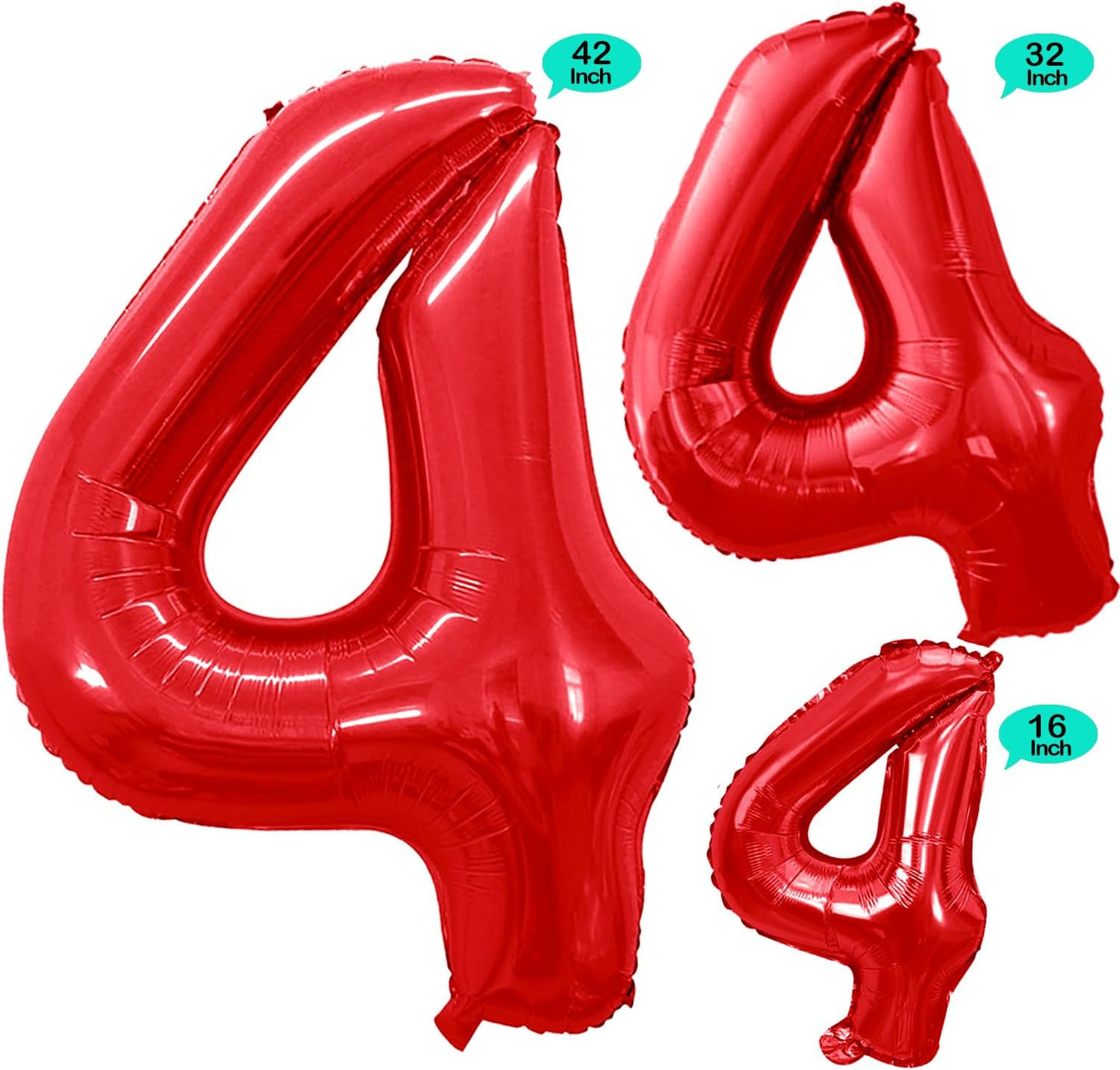 GOER Red Foil Balloons Number 4,Huge Number Balloons for 4th 44th Birthday Party Supplies Anniversary Decorations (3 pcs,42 inch,32 inch,16inch)