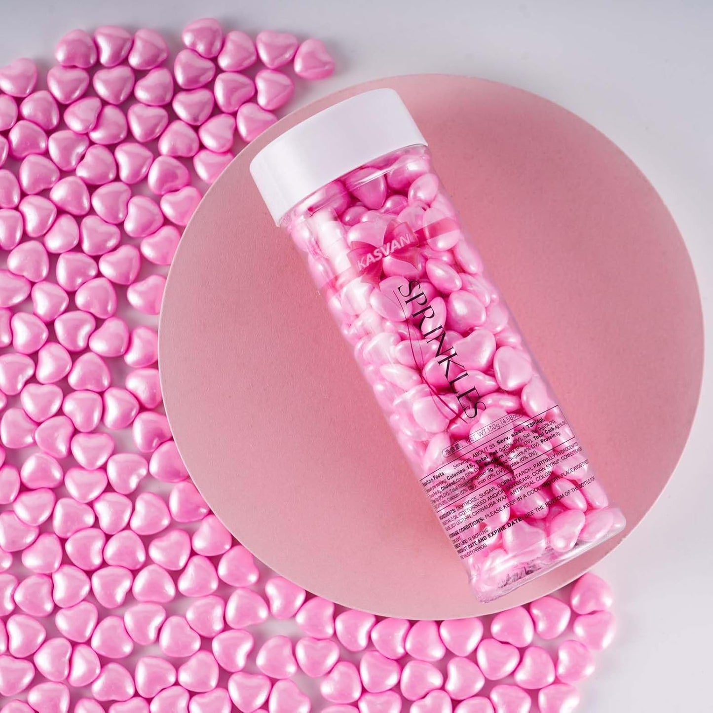 Kasvan Pink Heart Shapes Sprinkles - Edible Candy Pearls 130g/4.58 Oz, Mix Size, Baking Cake Decorations, Ice Cream Toppings and Cookie Decorating, Wedding Party Chirstmas Supplies (Pink)