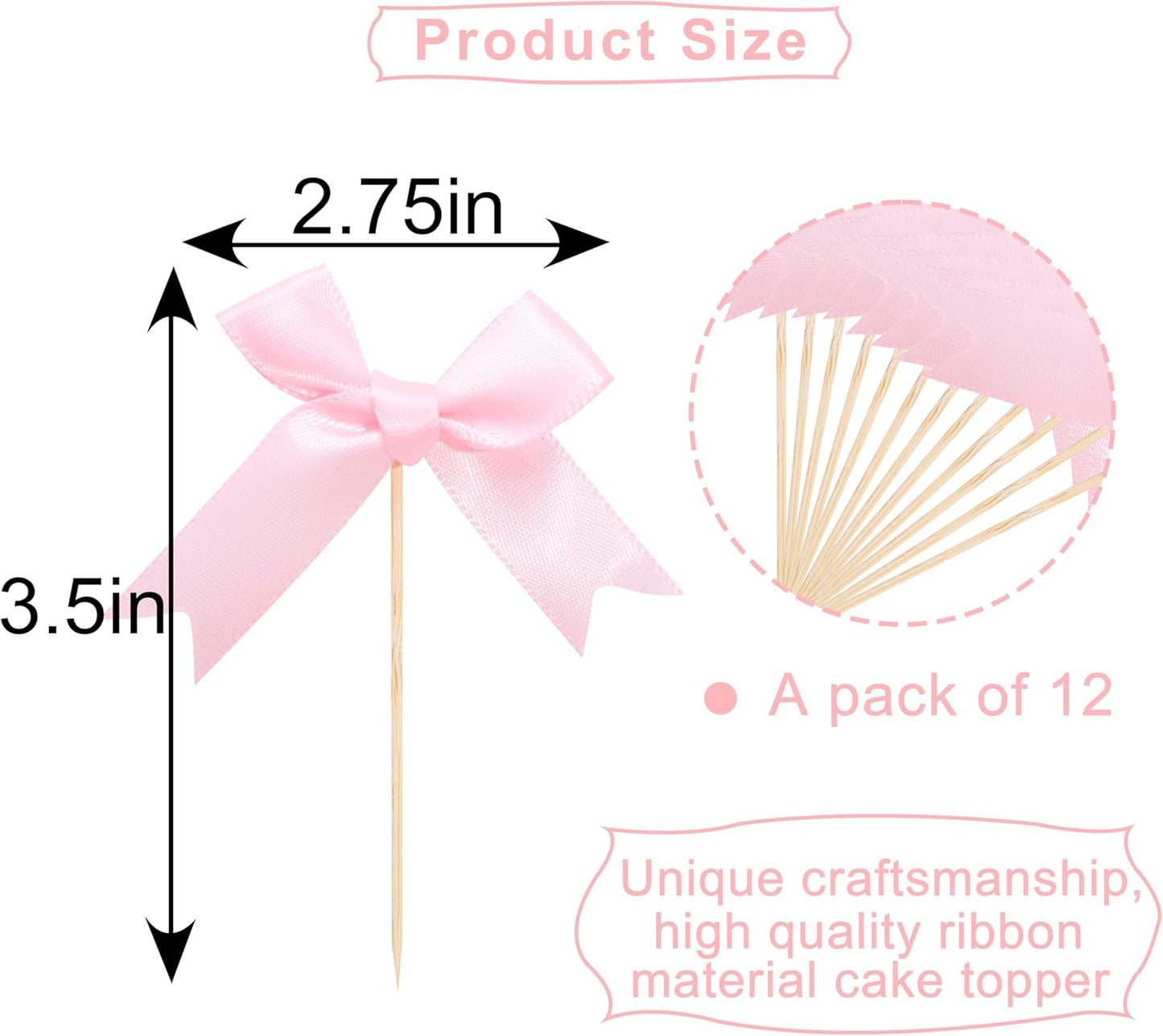 Coquette Pink Bow Cupcake Toppers - Bow Cake Toppers, Birthday Decorations, Bridal Shower & Bachelorette Party Decorations