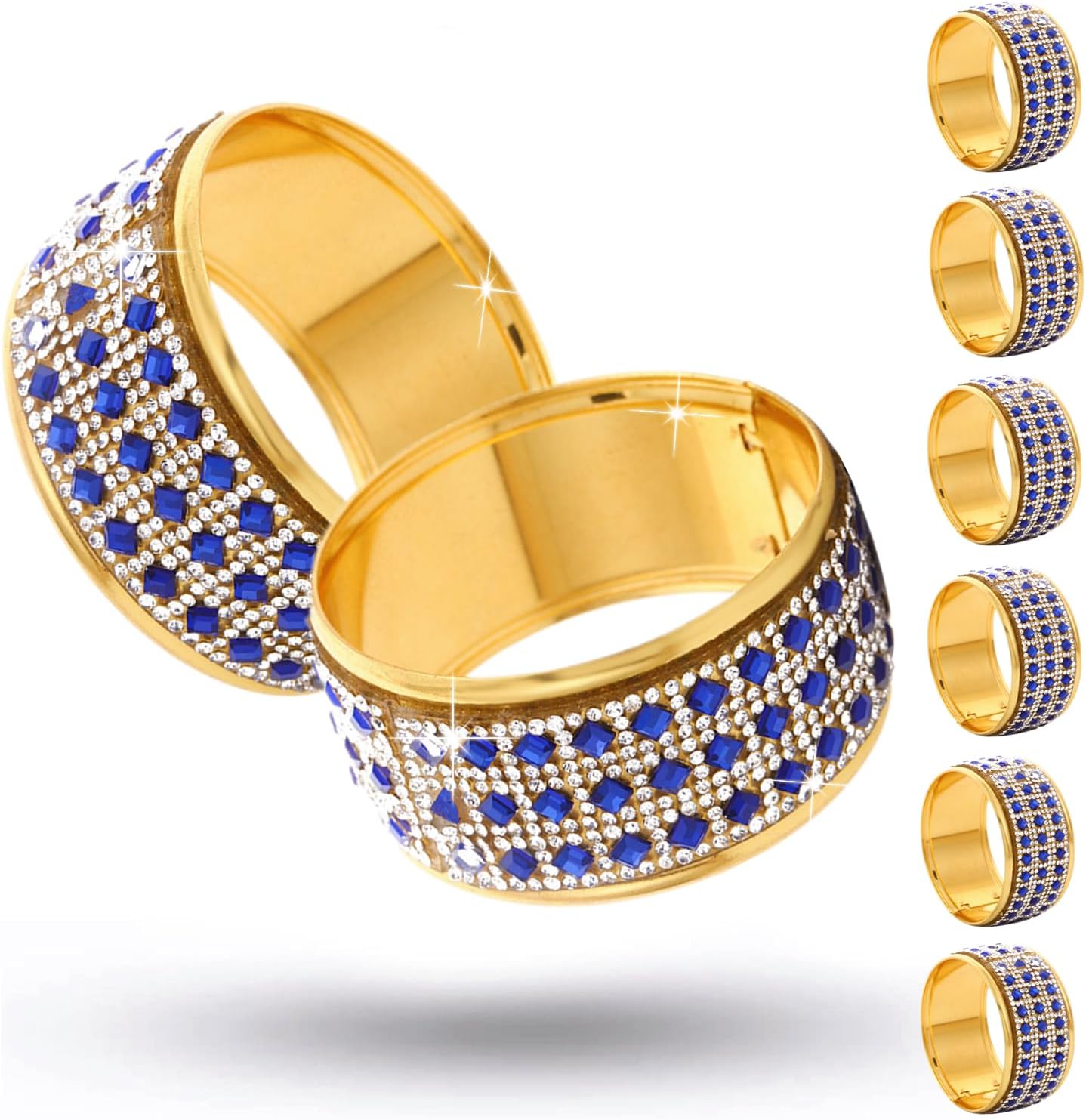 Rhinestone Napkin Ring Gold Napkin Rings Stainless Steel Blue Crystal Napkin Holder Set of 12 for Dinner, Wedding, Party, Holiday, Banquet,Everyday Table Setting Home Decor