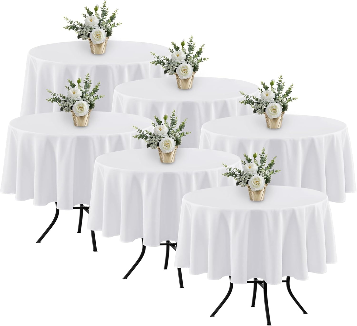 Fitable 6 Pack White Round Table Clothes - 70 Inches in Diameter - Stain Resistant and Washable Tablecloths, Polyester Fabric Table Covers for Wedding, Party, Banquet, Gathering