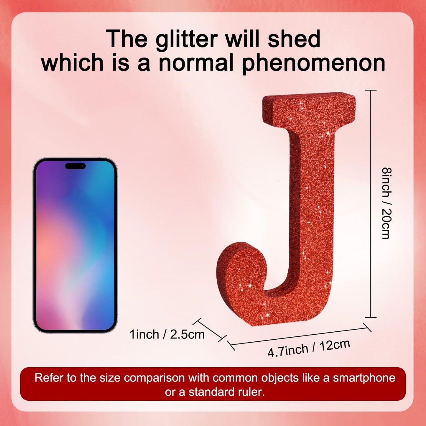 TONIFUL 8 Inch Red Glitter Letter J Table Centerpiece A-Z Red Birthday Party Decorations,Red Alphabet J for Birthday,Chrismas,Graduation,Bridal Shower,Wedding,Anniversary Party Supplies