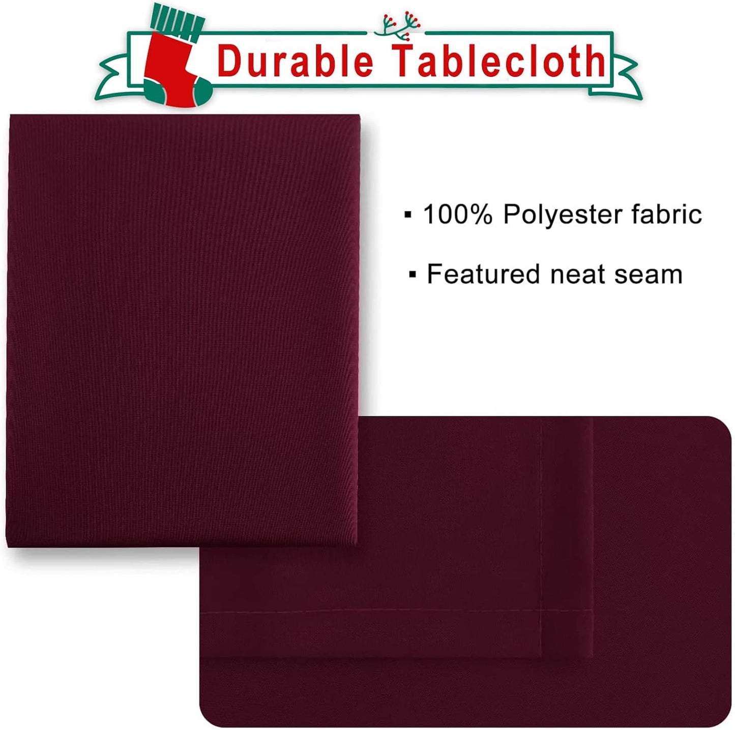 Hiasan Burgundy Tablecloth for Square Tables - Waterproof and Spillproof Washable Fabric Table Cloth for Dining Room Kitchen Party, 60 x 60 Inch