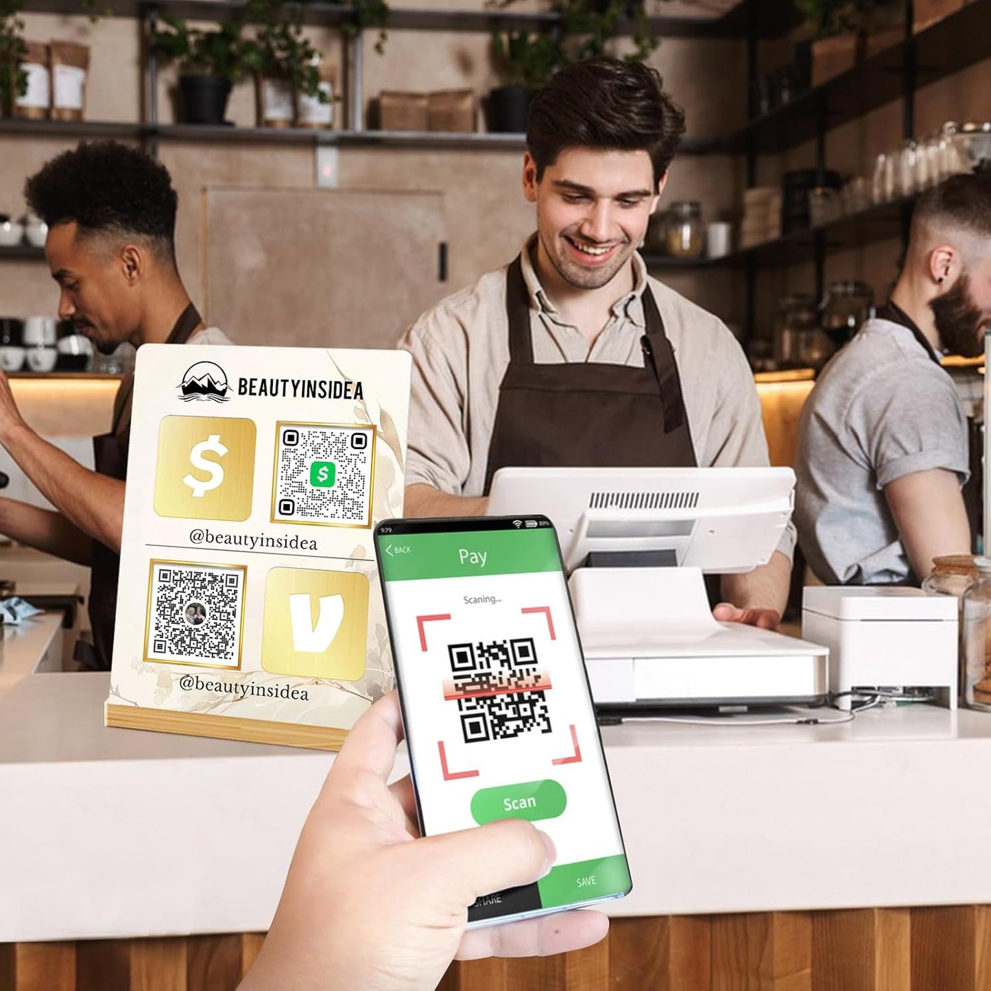 Personalized Custom Metal QR Code Sign Venmo Cashapp Scan to Pay with Stand Instagram Facebook Social Media QR Signs Bar Code QR Plaque Print for Business Salon Beauty Store Restaurant Wifi Sign (S2)