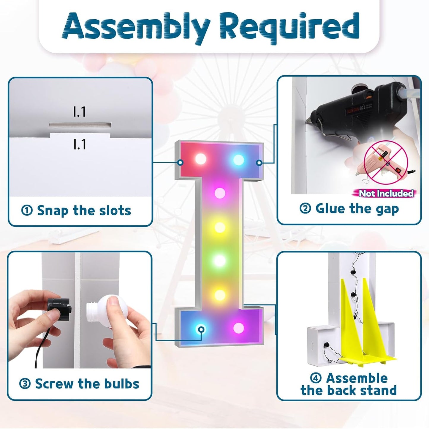 imprsv 3FT Colorful Marquee Light Up Letters I, 18 Colors Large Light up Letters Alphabet Sign with Remote, Big Marry Me Sign, Birthday Party Decorations Baby Shower Anniversary Wedding Decoration