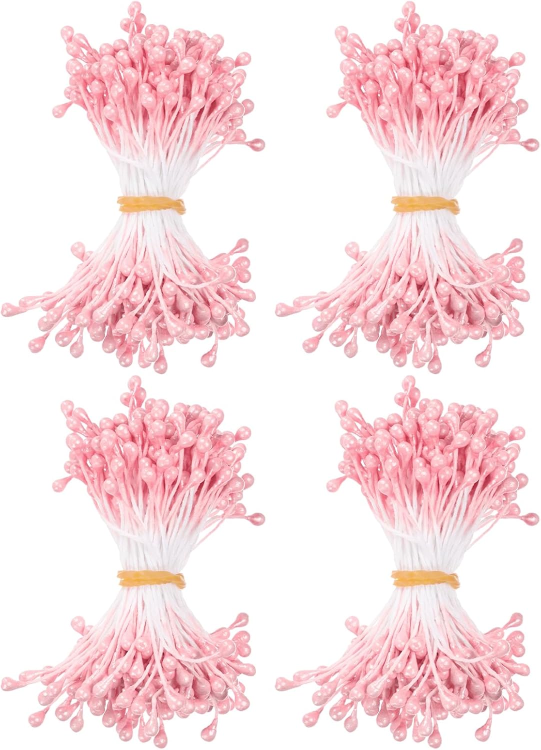 600-Pack Flower Stamens for Crafts, 5mm Double Heads Artificial Pearl Floral Pistil Mini Flower Pollens Stamens for DIY Making/Wedding/Scrapbook Decoration [Orange Pink]