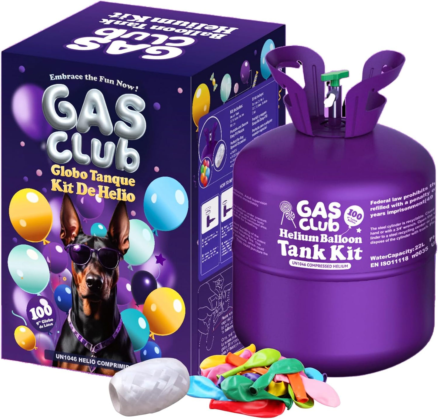Helium Tank for Balloons At Home, 22L Balloon Kit Up To 100 Latex Balloons, Balloon Pump Kit Includes Latex Balloons and Ribbon, Perfect for Parties and Events