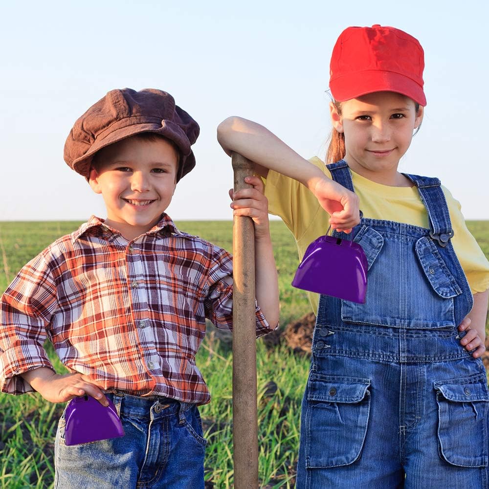 ArtCreativity 3 Inch Purple Metal Cowbell Noisemakers - Pack of 12 - Loud Metal Cowbell Noise Makers with Handles, Great for Football Games, Sporting Events, New Year’s Eve, for Kids and Adults