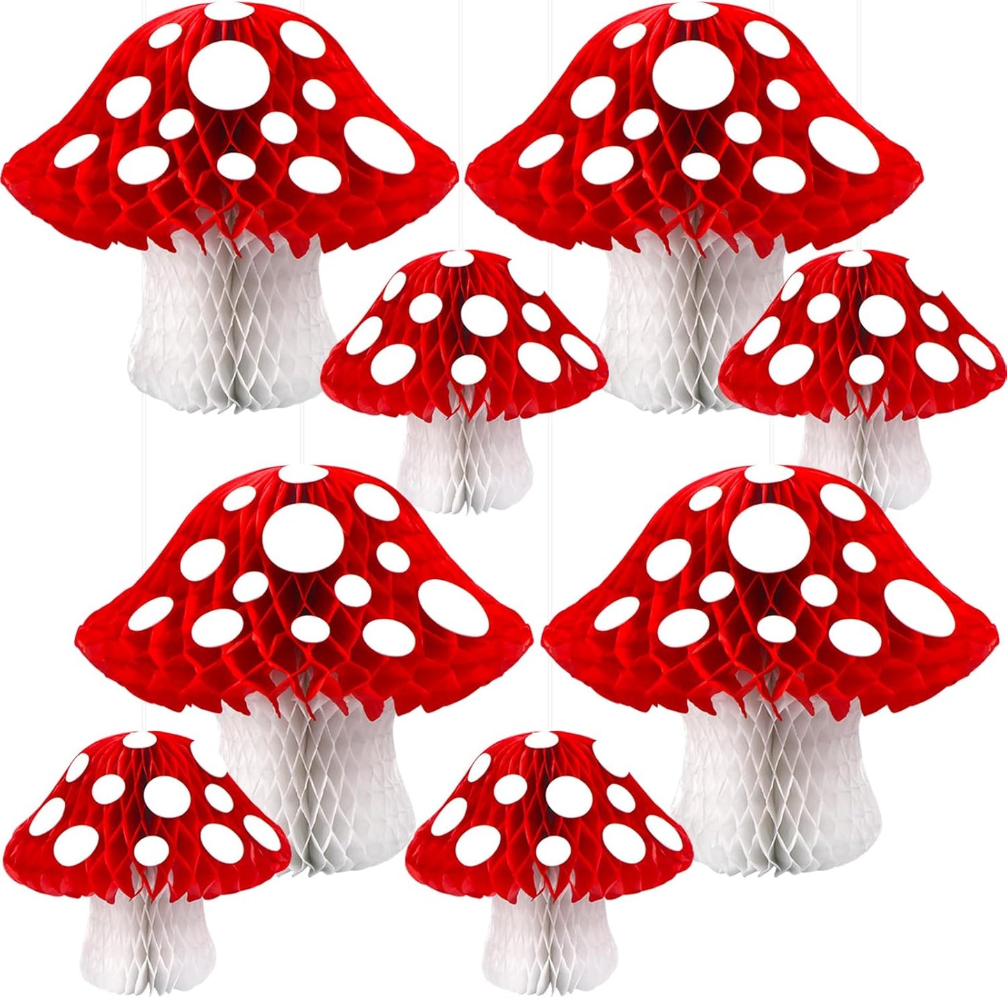 8PCS Mushroom Honeycomb Decor Mushroom Shaped Tissue Paper Pom Decorations for Jungle Wonderland Themed Birthday Party 3D Mushroom Honeycomb Centerpiece for Fairy Baby Shower Garden Decoration