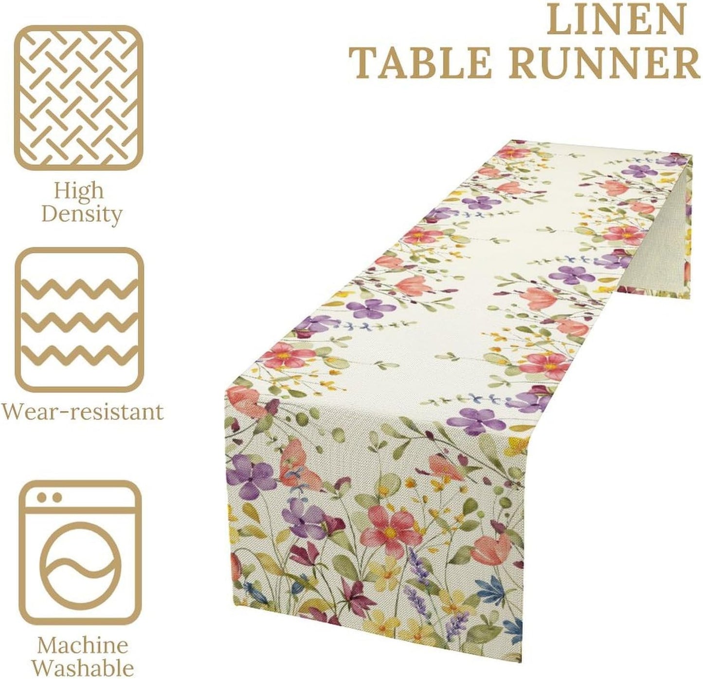 Floral Table Runner,Flowers Plant Print Spring Table Runner for Kitchen Dining Table Decoration for Home Party Decor 13x90 Inch