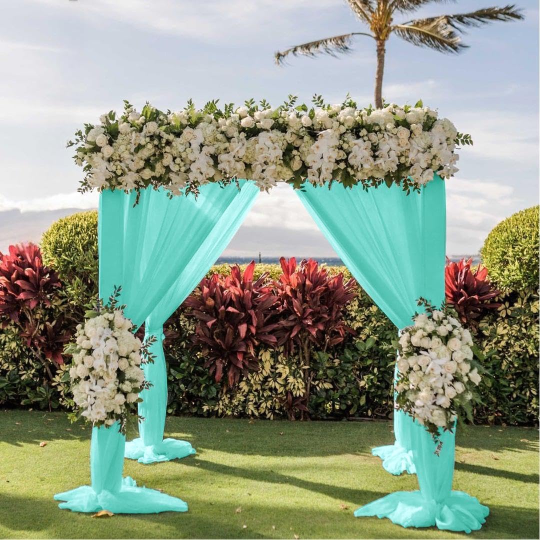 Wedding Arch Draping Fabric 2 Panels 30'' x 18FT Teal Sheer Chiffon Arch Drapery for Photo Booth Bridal Shower Baby Shower Church Decor Newborn Photography Christening Outdoor Party