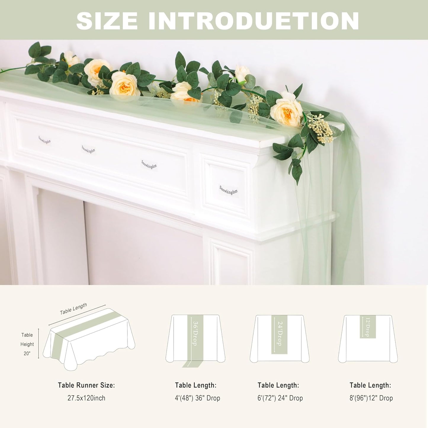 Snowkingdom Sage Green Table Runner, 10 FT Sheer Tulle Cheesecloth Gauze, Boho Rustic Table Centerpieces Decoration for Spring Wedding Baby Bridal Shower Christmas Party