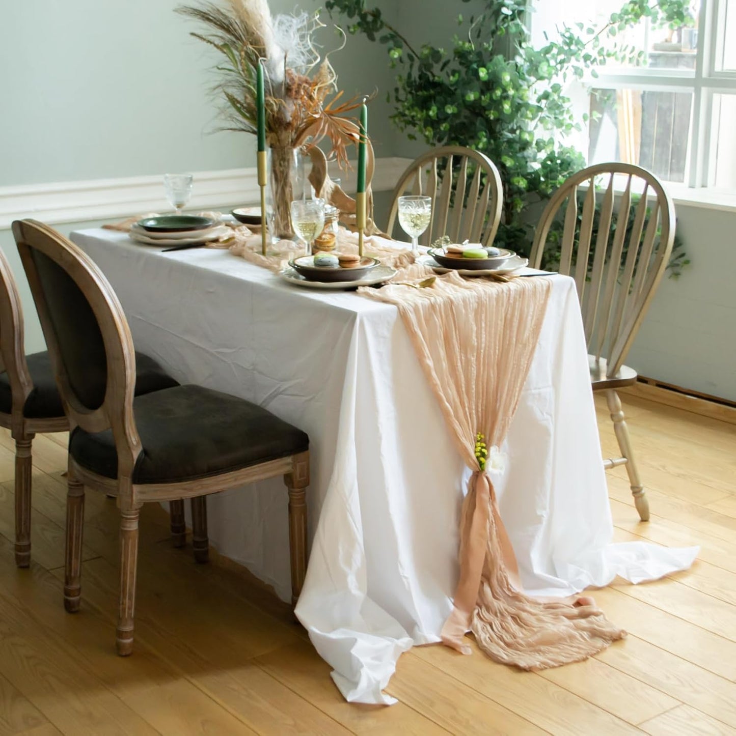 Gauze Table Runner Bulk Cheesecloth 141 in Long Natural Table Runner for Wedding Bohemian Boho Wedding Decorations Beige Cheese Cloth Runner Gauze Fabric Sand