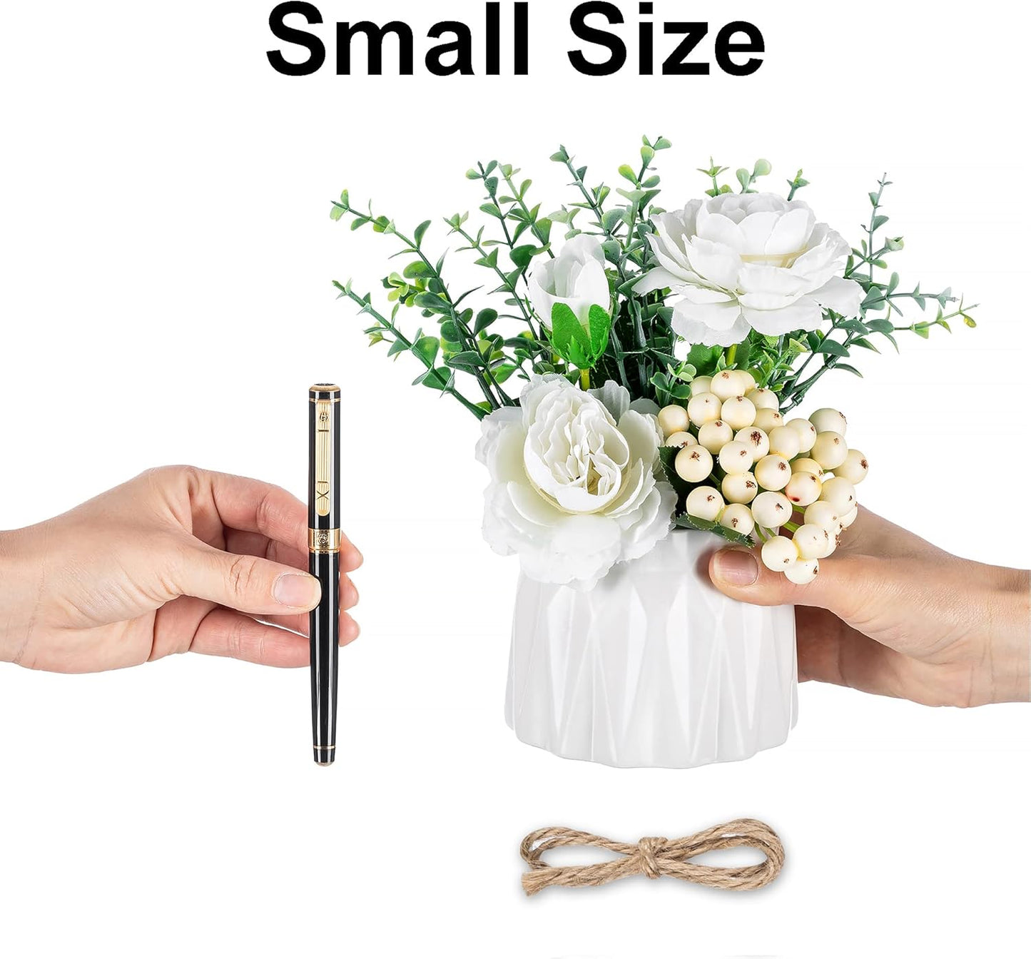 BLOSMON Table Decor Artificial Flowers Vase 7 Inch Small Fake Flower White Arrangement 2pcs Floral Arrangement for Tables Centerpieces Kitchen Dining Room Decorations Faux Flower in Vase Silk Roses