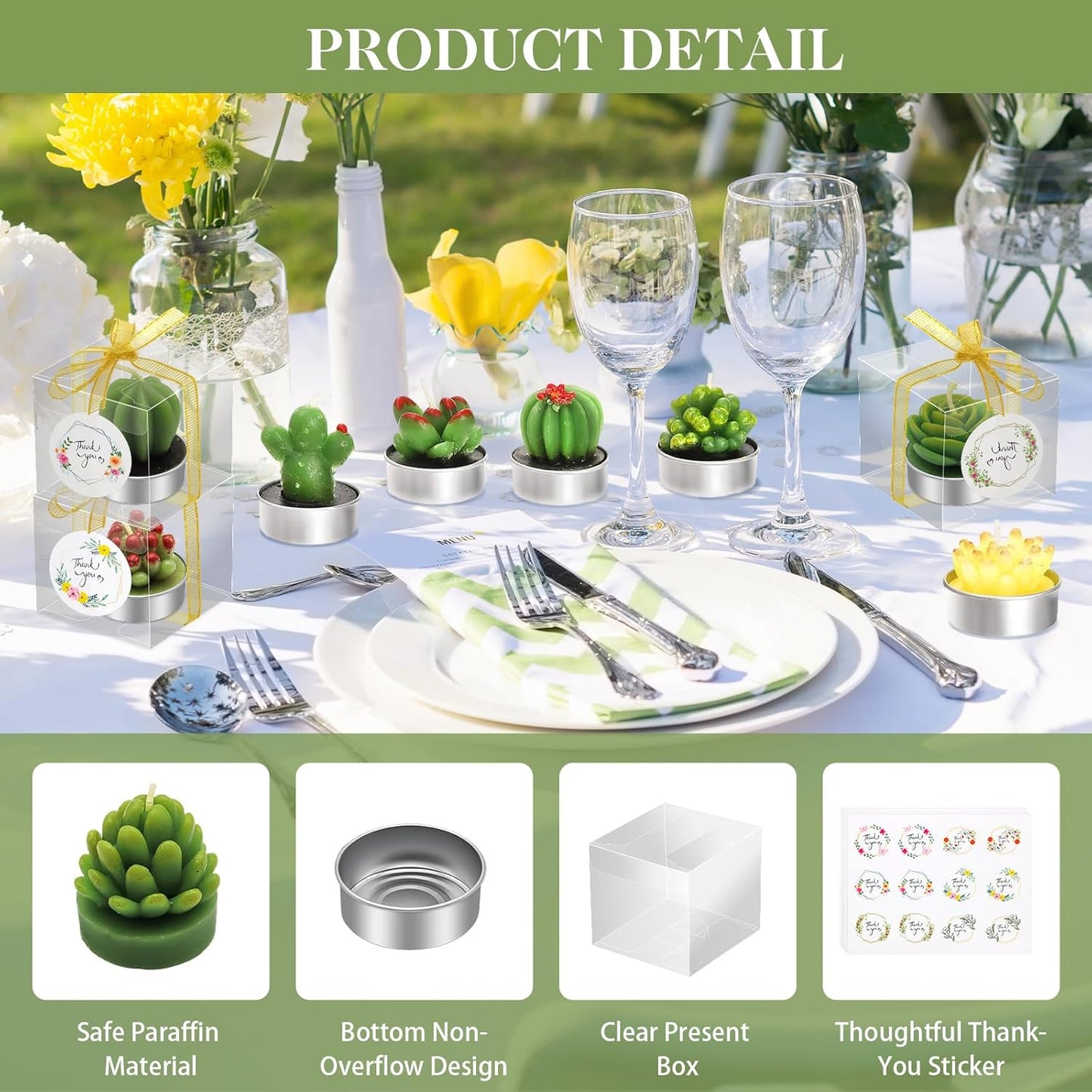 AZEAM 48 Pcs Succulent Candles Party Favors, Bulk Cactus Table Decor for Guests, Mini Tiny Handmade Plant Tealights Candle Decoration Set for Baby Shower Prizes Game Bridal Wedding Home Birthday