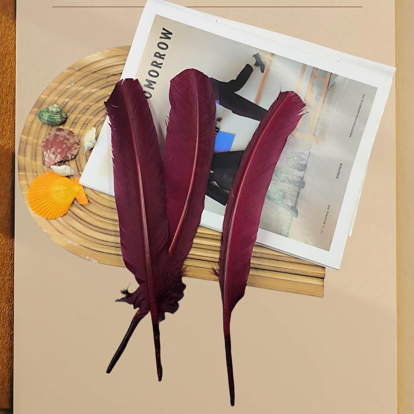 Burgundy Turkey Feathers,22 Pcs Natural Feathers Bulk Long 10-12 inch (25-30cm),Turkish Feather for Crafts DIY Wedding Home Party Mardi Gras Decorations (Burgundy)