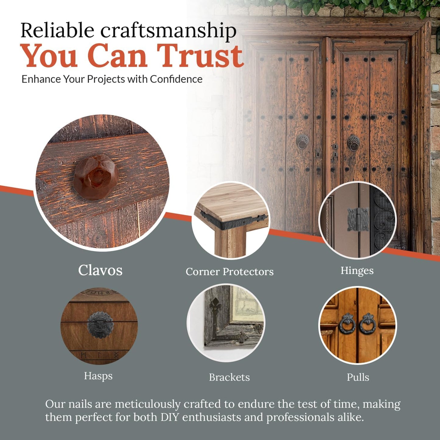 10 Pack 2" Round Head Iron Clavos Decorative Nails – Sealed Rusted – Handmade Rustic Round Fasteners for Farmhouse Shutters, Faux Wood Beams, Barn Doors, Shutters, Gates – Ornamental Wood Accent