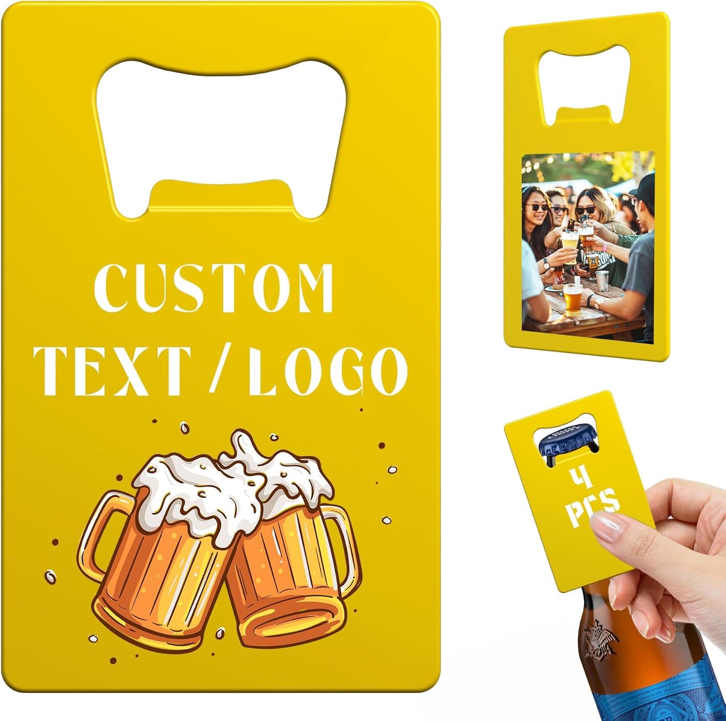 Custom Bottle Opener, 4-80PCS Stainless Steel Beer Can Opener, Double-Sided Full Color Print Personalized Bottle Opener Bulk, Card Bottle Openers for Wedding Favors, Party, Promotion, Groomsmen Gift