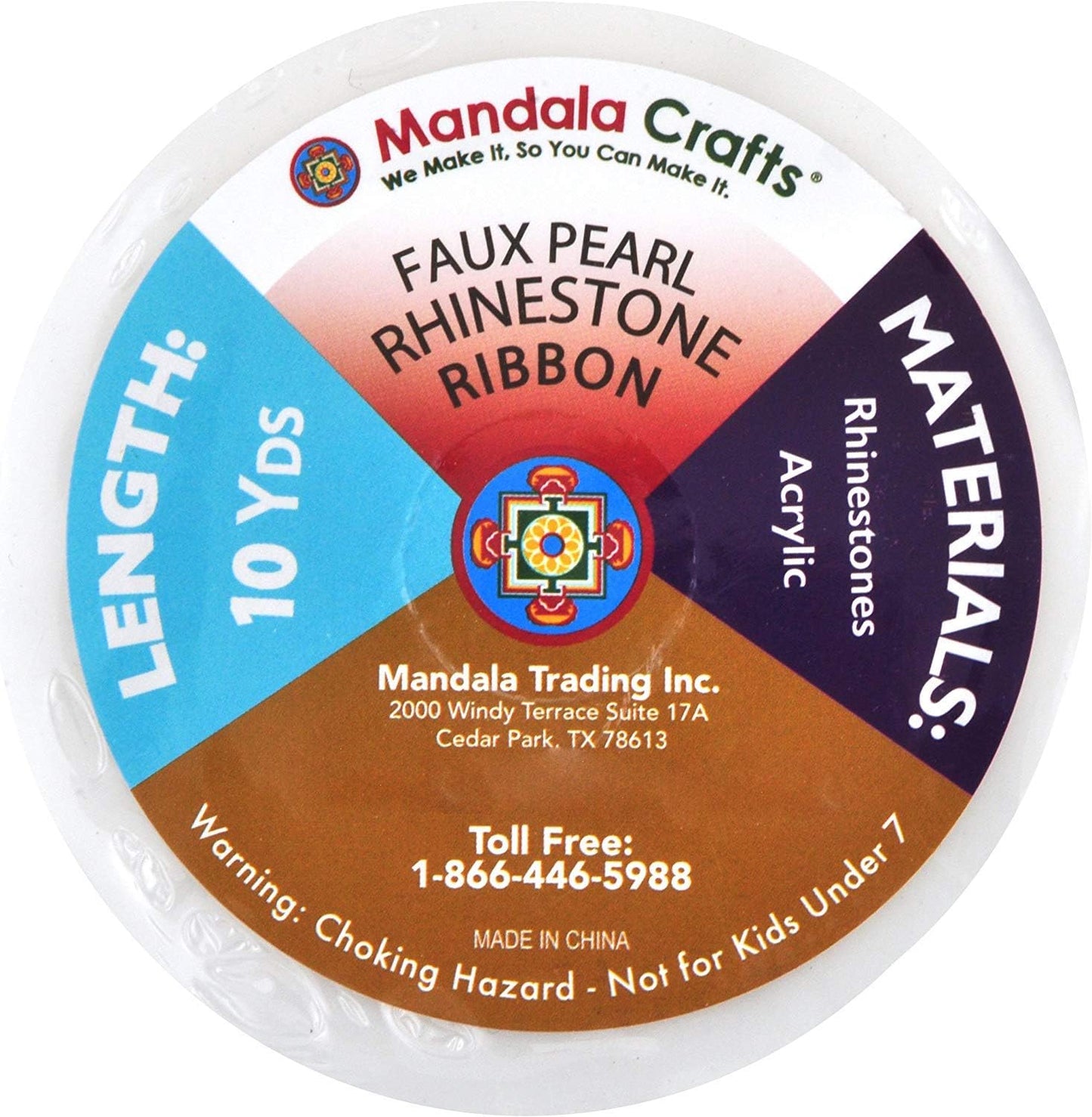 Mandala Crafts 0.5 Inch Crystal Faux White Pearl Beads Roll - 10 Yards Strand of Rhinestones Fake Pearls Chain Garlands Spool String for Christmas Tree, Wedding, Party, Vases, DIY Decoration