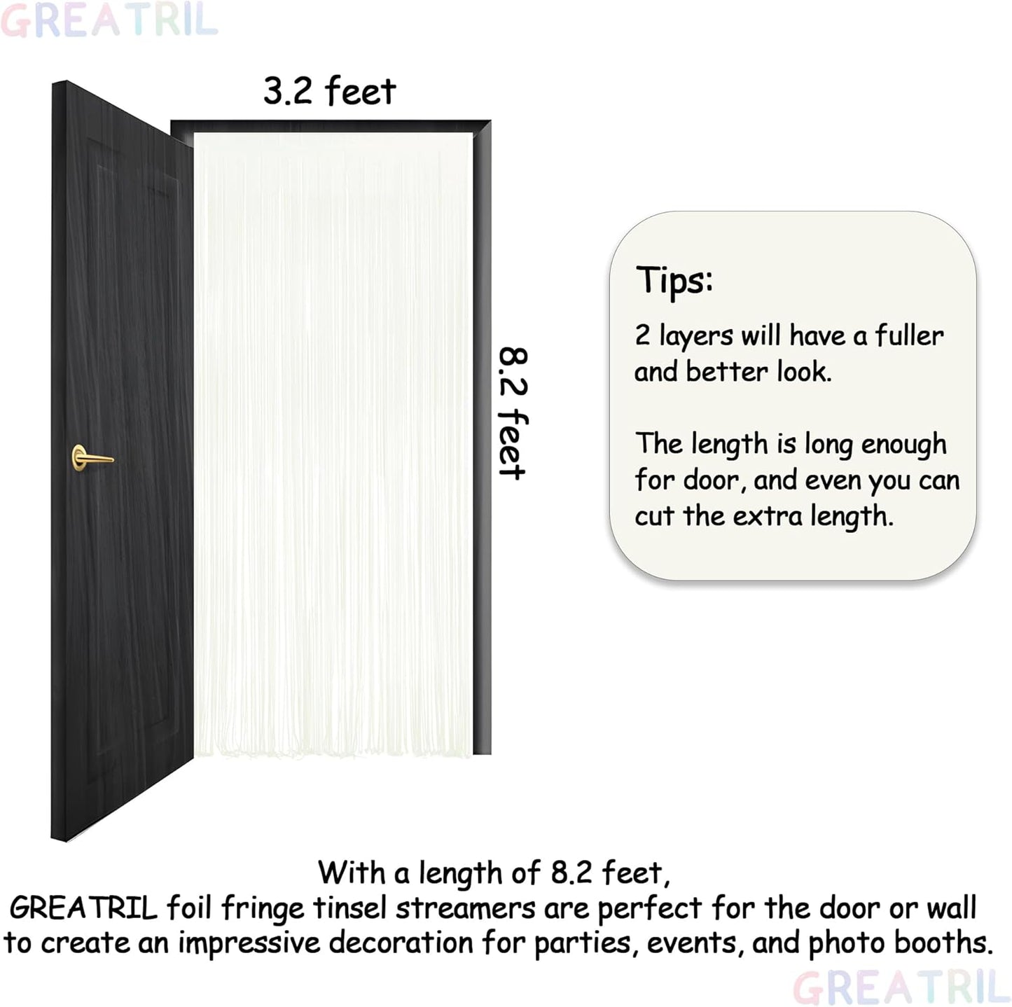 White Party Streamers Decoration - GREATRIL Foil Fringe Backdrop for Daisy Groovy Birthdays/Anniversary/Graduations/Bridal Shower/Cocktail/Prom/Gala - 3.2ft X 8.2ft - 2 Packs