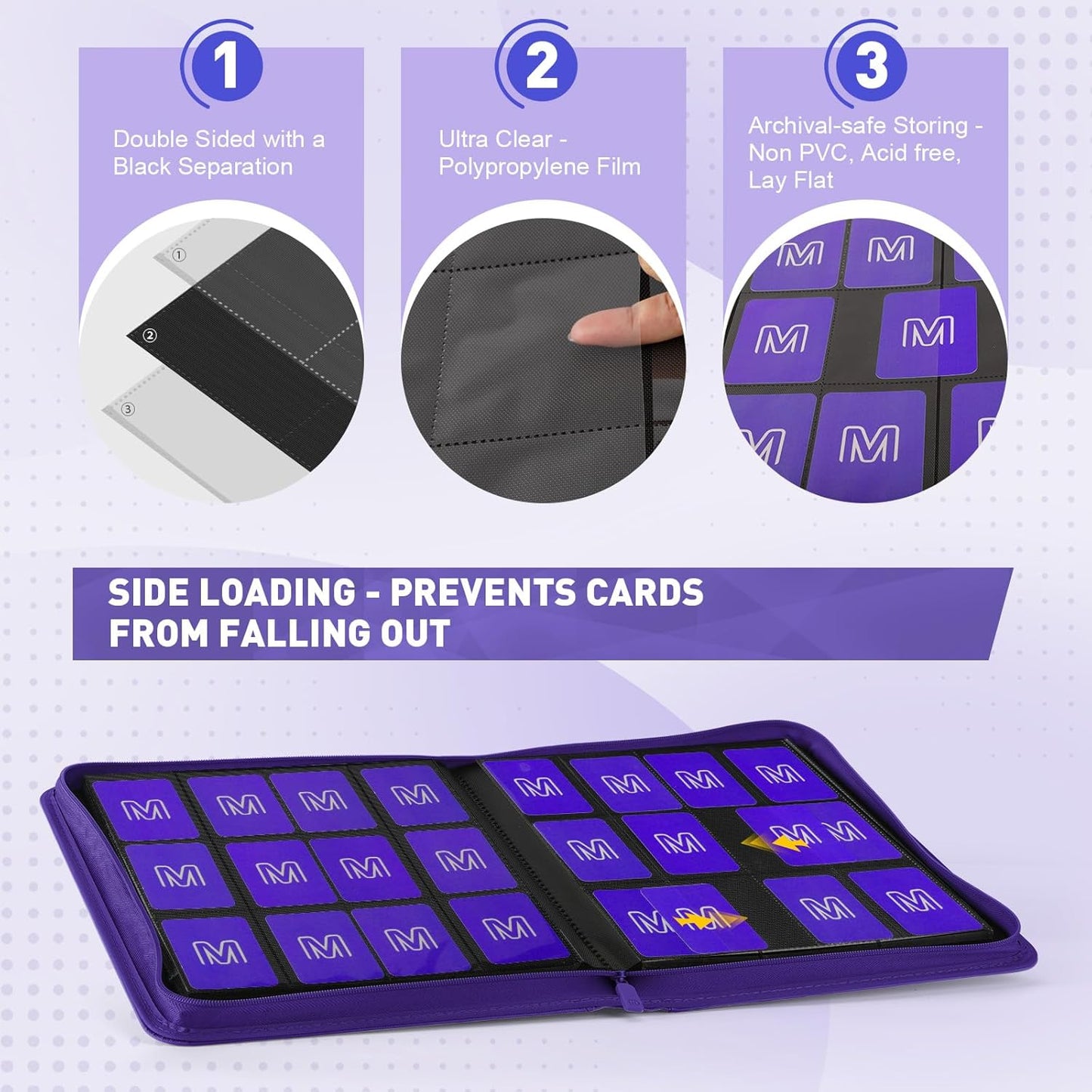 Premium Card Binder 12 Pocket for 720 Pockets Trading Card Binder, PU Zipper Card Collection Album, Sturdy Side-Loading Card Book Holder for MTG, TCG, Game Cards, Sports Cards