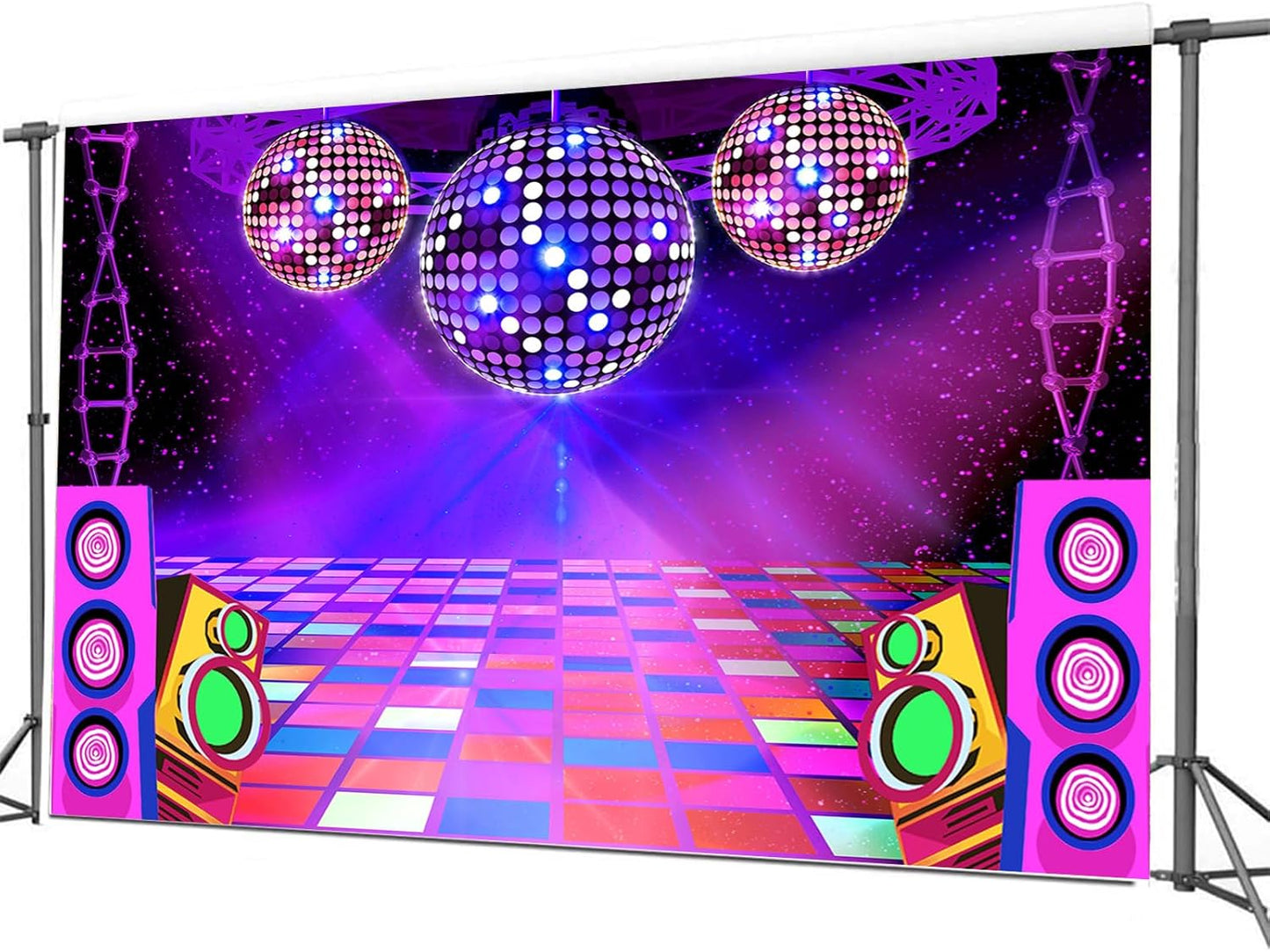 Dance Party Backdrop Retro 80s 90s Theme Stage Dance Ball Music Birthday Party Decoration DJ Photography Background 8 x 6 ft for Baby Shower Picture Photo Shoot Polyester Fabric, Green
