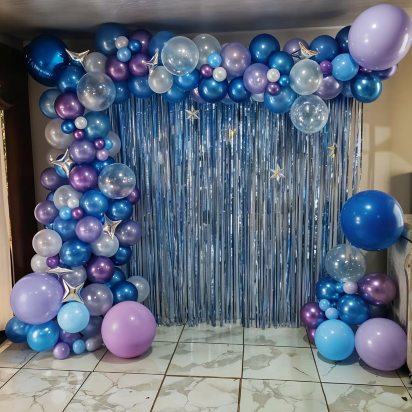 Blue And Purple Balloons, 60pcs Metallic Purple Blue Balloons, Pearl Pink Silver Confetti Balloon Snowflake Print Balloon For Girls Women Kids Birthday Baby Shower Winter Snow Theme Party Wedding
