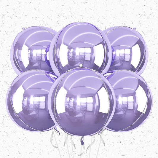 6Pcs Purple Round Foil Balloons,Giant 4D Round Ball Balloon,22 Inch Metallic Purple Balloons for Birthday Wedding Prom Party Decorations