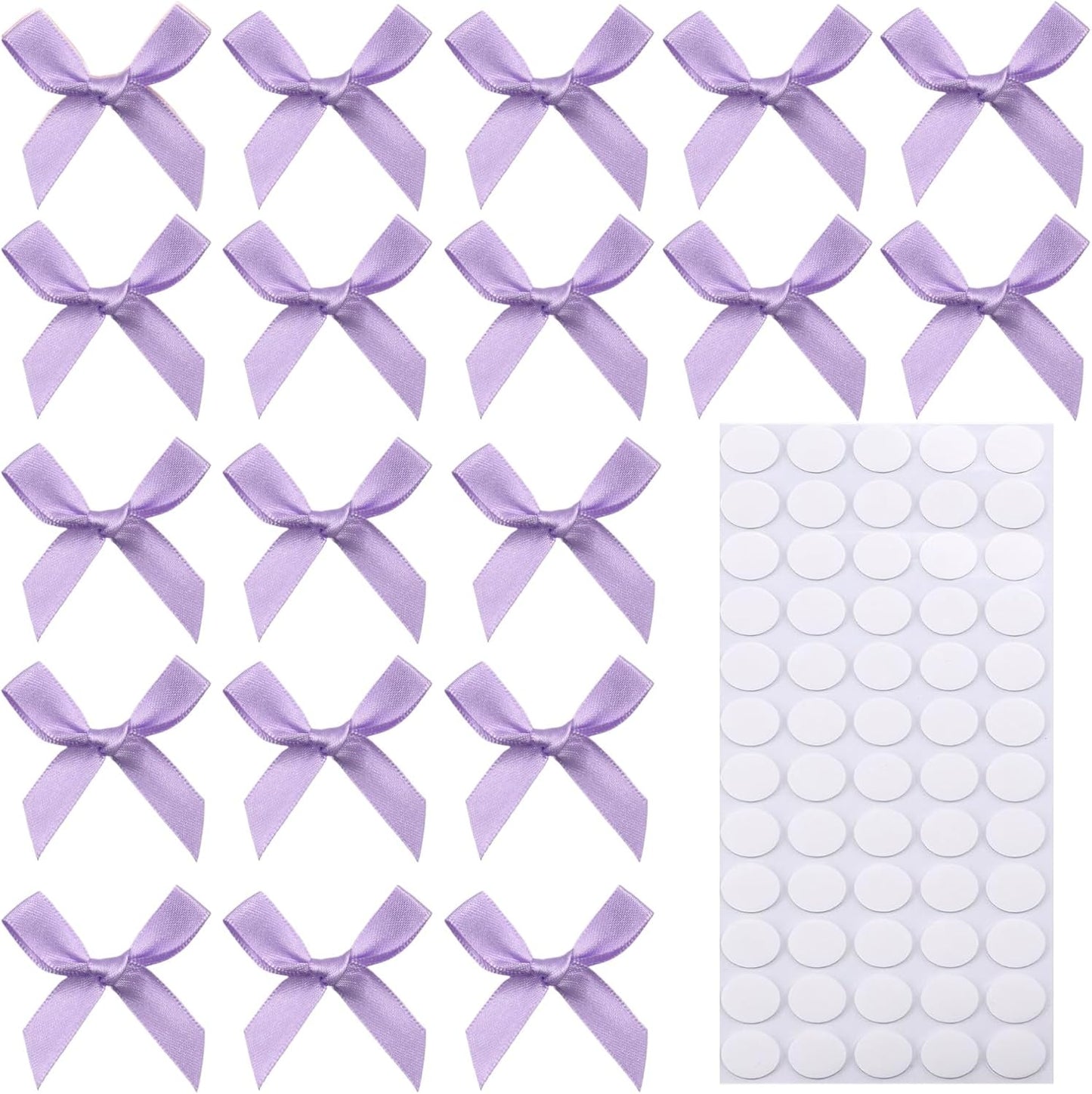 60pcs 1.7" Mini Lavender Ribbon Bows Decor – Small DIY Satin Light Purple Bows for Crafts, Little Bows for Gift Wrapping, Tiny Bow Stickers for Note Card Baby Shower cake and Candle Decorations