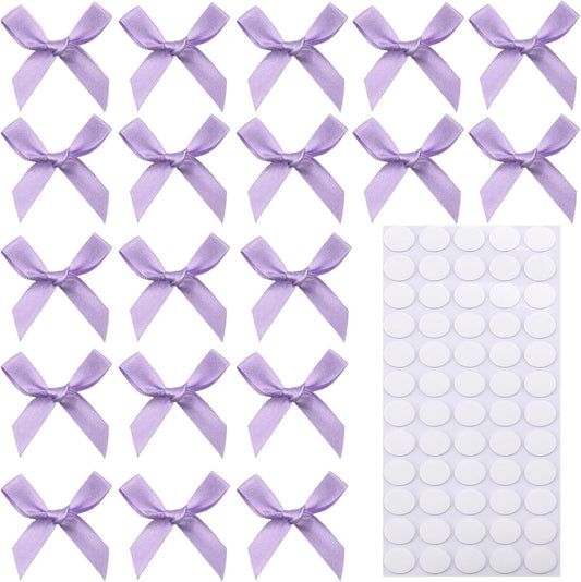 60pcs 1.7" Mini Lavender Ribbon Bows Decor – Small DIY Satin Light Purple Bows for Crafts, Little Bows for Gift Wrapping, Tiny Bow Stickers for Note Card Baby Shower cake and Candle Decorations