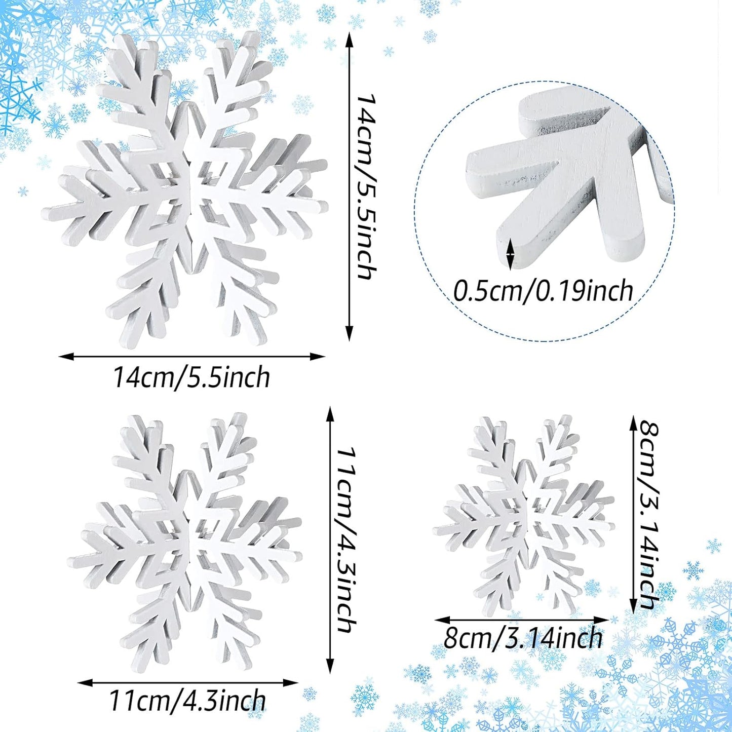 Bucherry 12 Pcs Wooden Snowflake Table Decor 3D Snowflake Tabletop Signs and Centerpiece for Christmas Xmas Winter Wonderland Decorations Home Party(White)