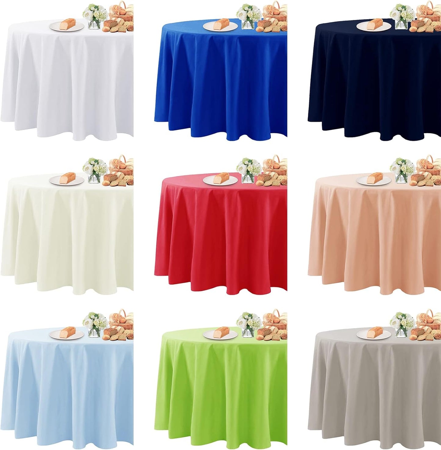 Fokitut 2 Pack Waterproof Round Tablecloth, 108 Inch, Stain Resistant and Wrinkle Polyester Table Cloth, Fabric Table Cover for Kitchen Dining, Wedding, Party, Holiday Dinner-Willow