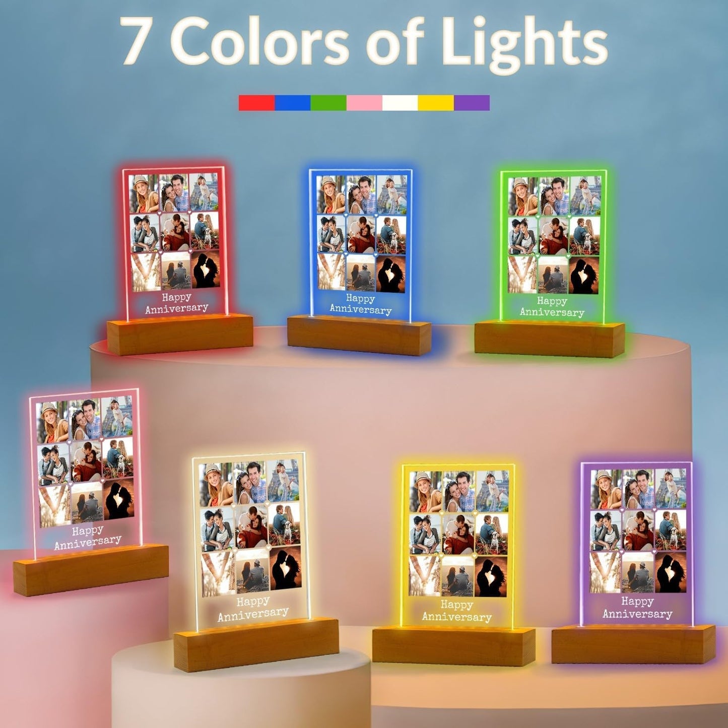 Personalized Anniversary Couple Gifts for Women and Men, Custom Picture Frames with Photo, Personalized Photo Frame with Night Light, Customized Picture Frame, Personalized Birthday Gifts for Her and Him