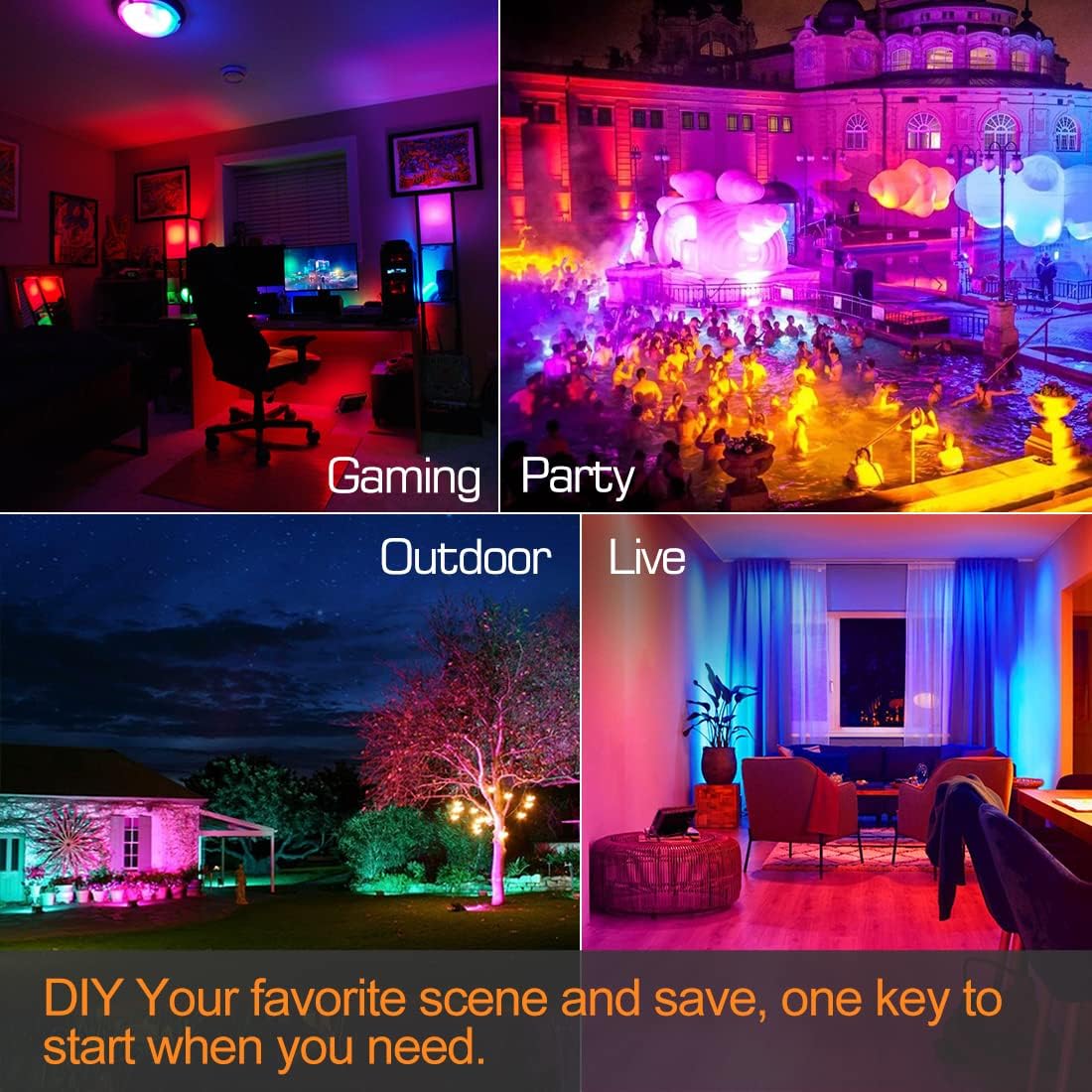 LED Flood Light Outdoor 30W, 300W Equivalent 3000LM Smart RGB Landscape Lighting with APP Control, DIY Scenes -Timing - Warm White 2700K -Color Changing Uplight, IP66, US Plug, No Remote MELPO(4 Pack)