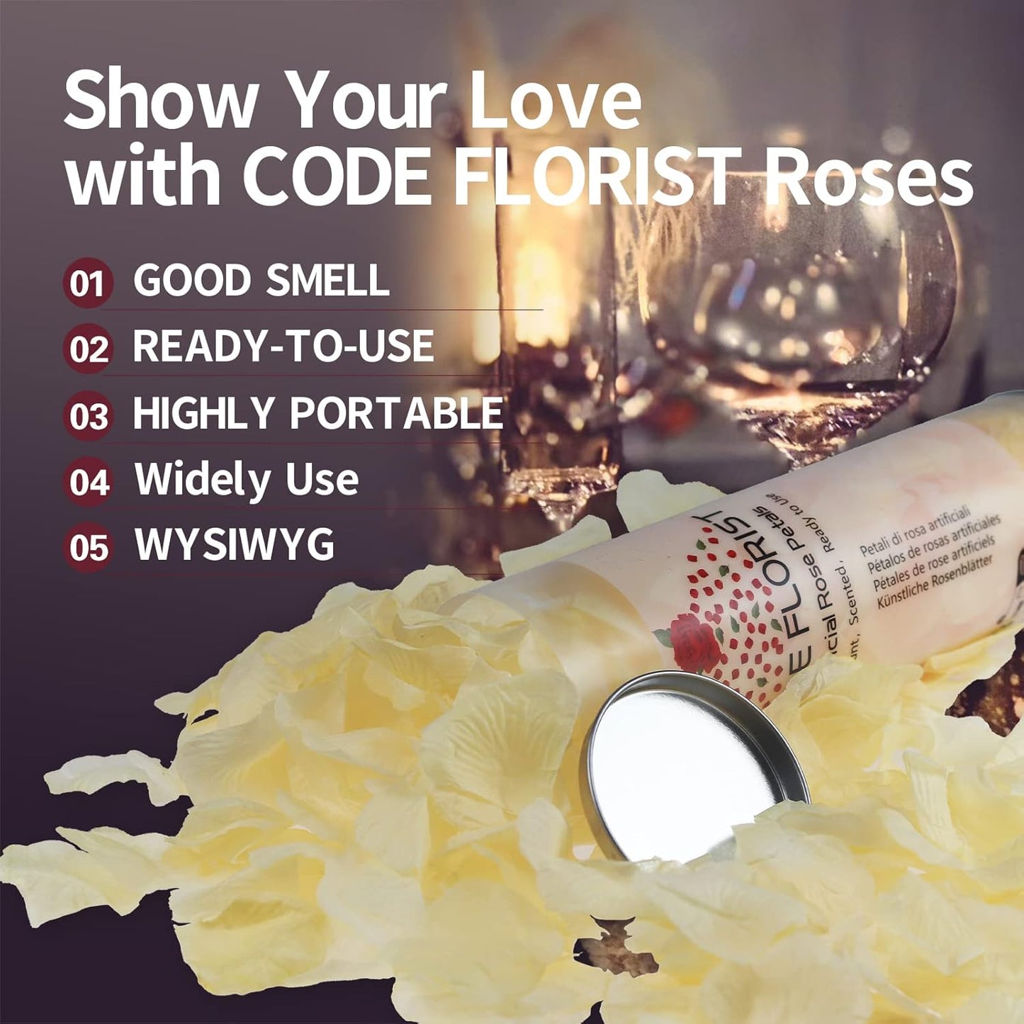 CODE FLORIST 1100 PCS Champagne Silk Rose Petals for Valentine's Day,Romantic Night,Wedding,Proposal Anniversary Flower Decorations(Separated,Scented)